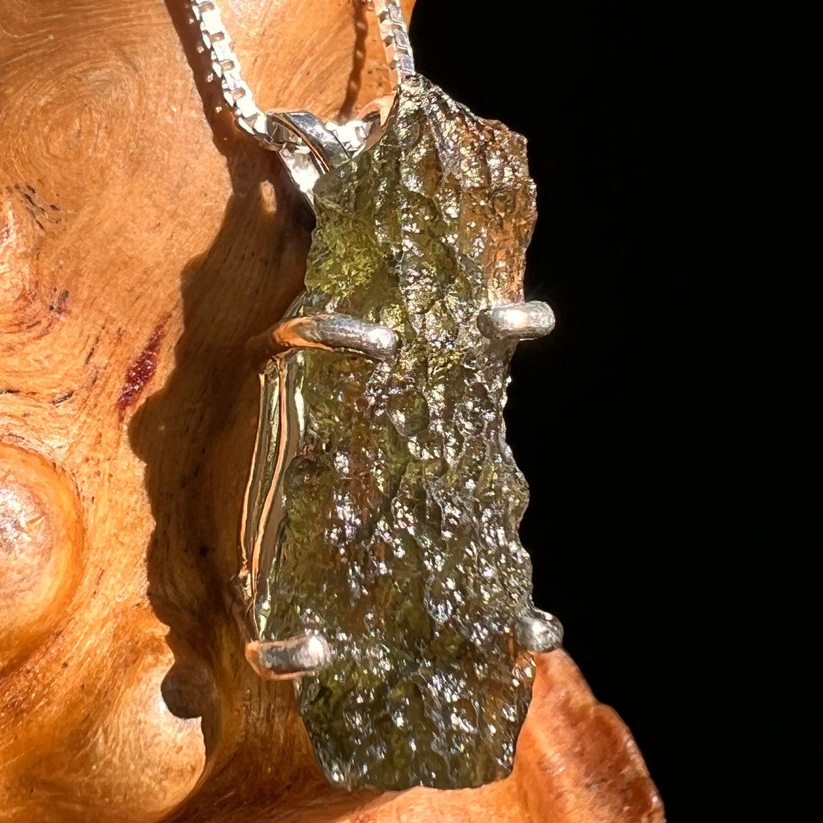 Raw Moldavite Pendant Sterling Silver #8460-Moldavite Life