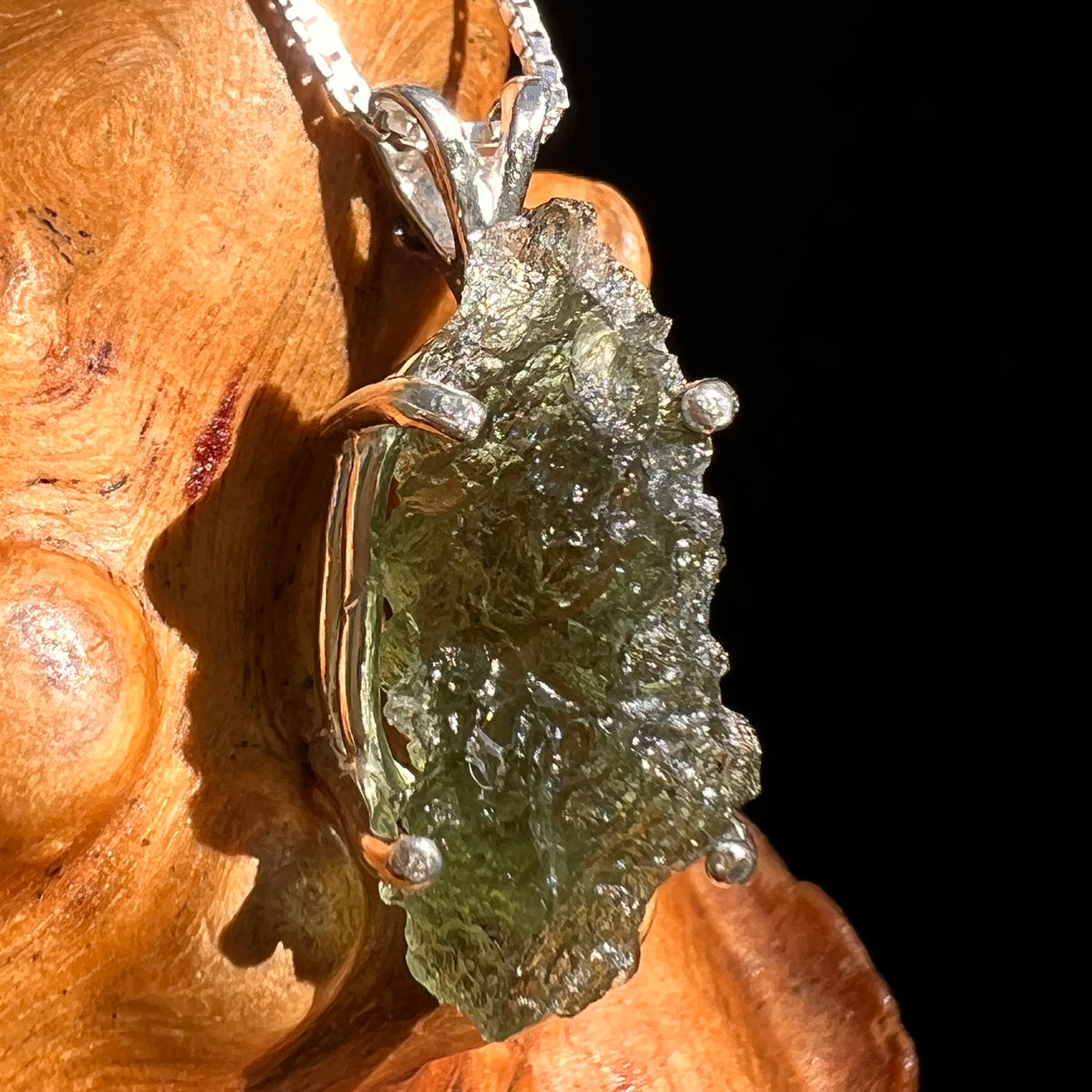 Raw Moldavite Pendant Sterling Silver #8461-Moldavite Life