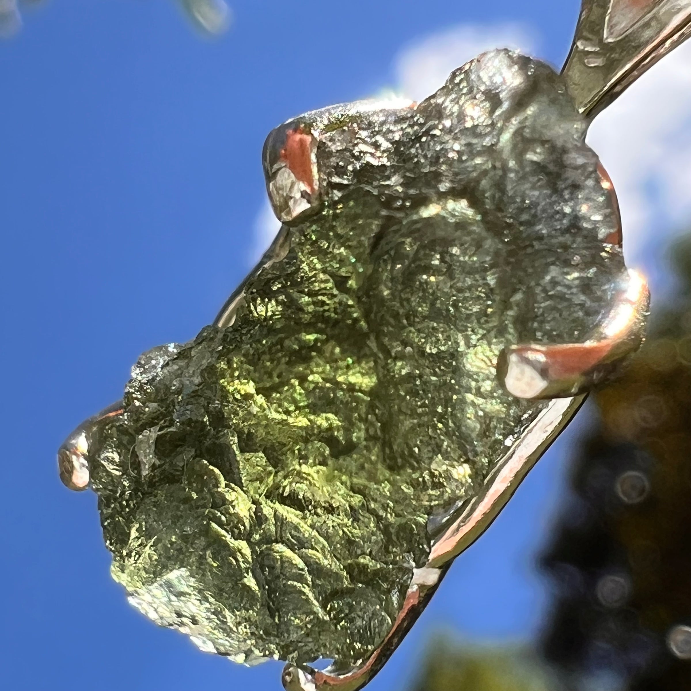 Raw Moldavite Pendant Sterling Silver #8461-Moldavite Life