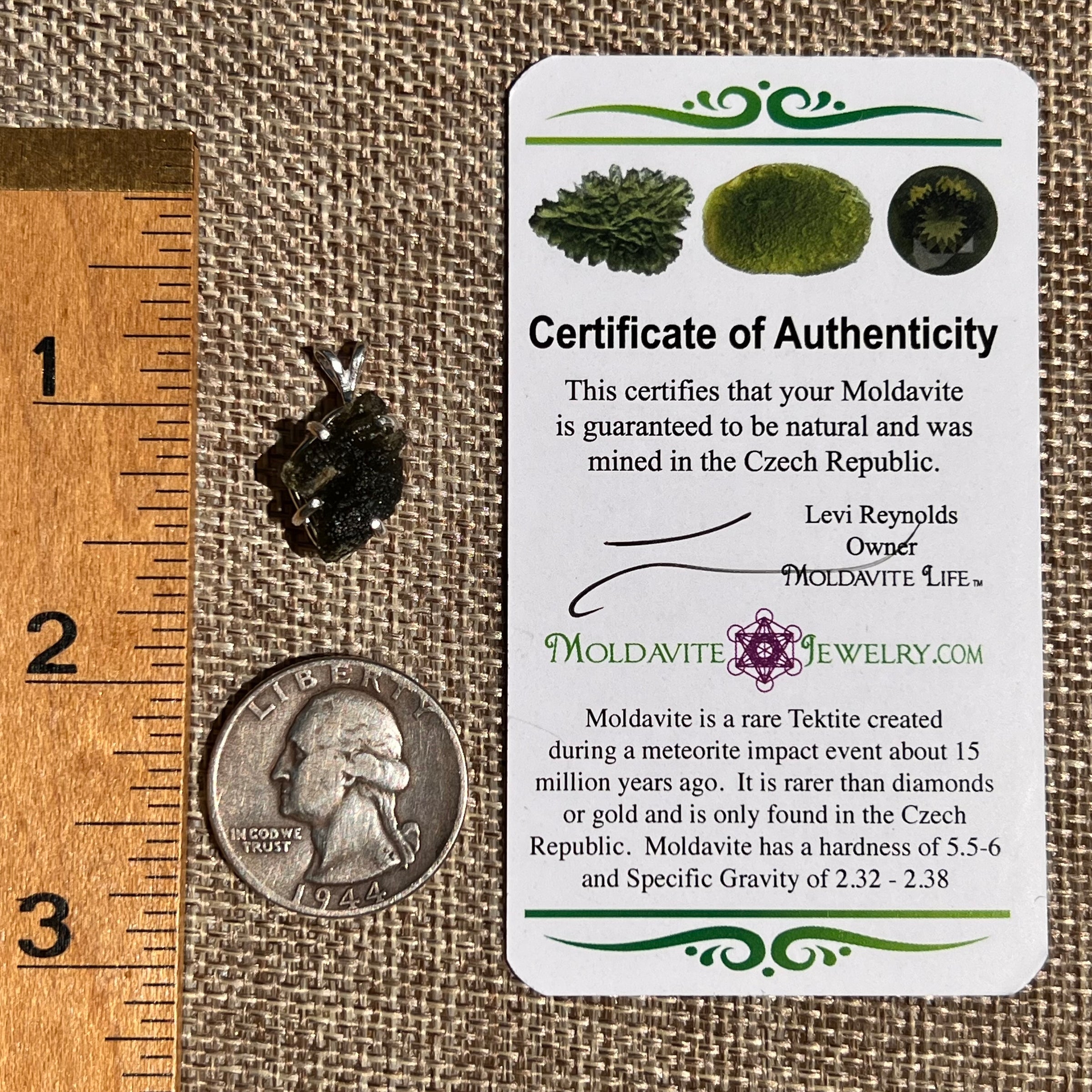 Raw Moldavite Pendant Sterling Silver #8462-Moldavite Life