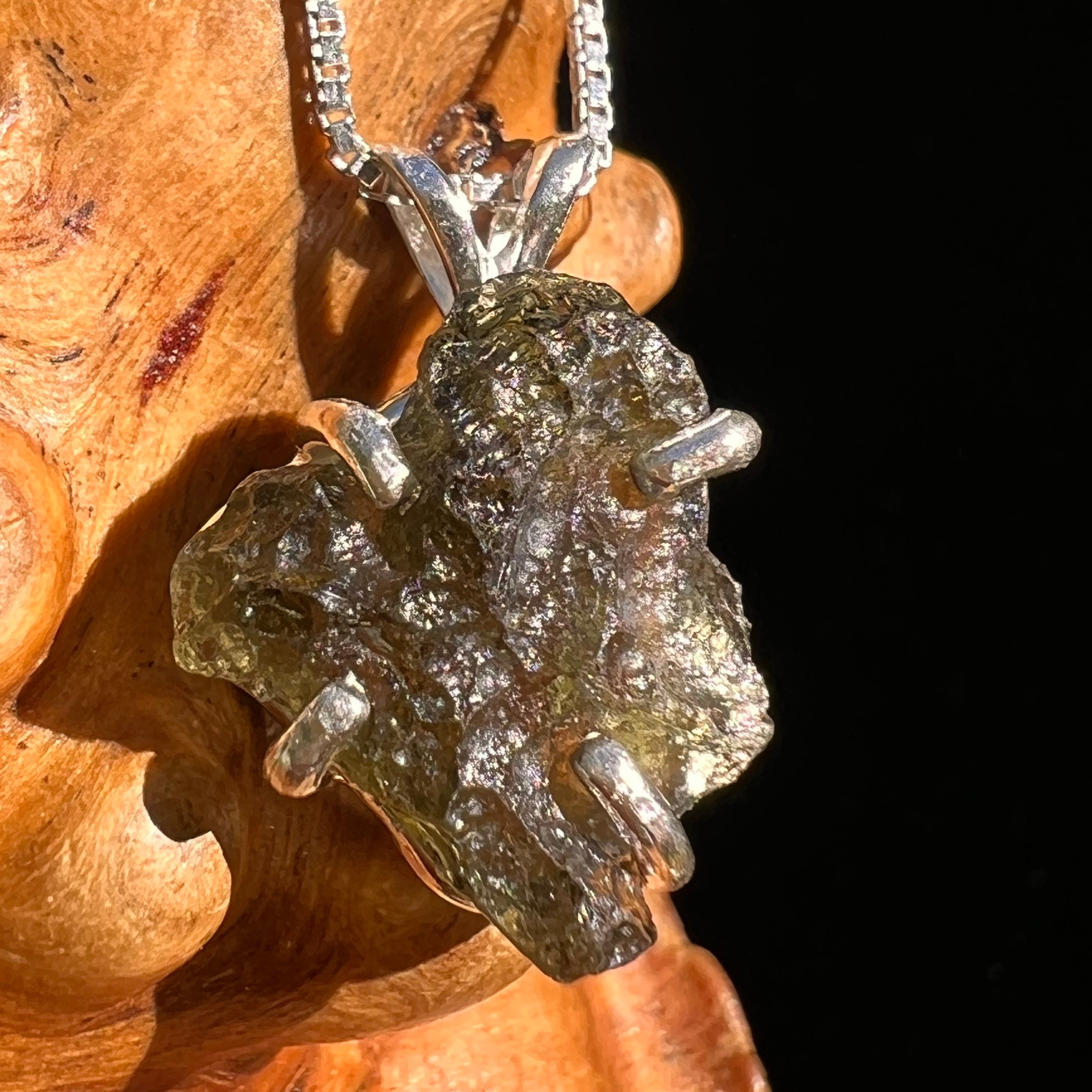 Raw Moldavite Pendant Sterling Silver #8463-Moldavite Life
