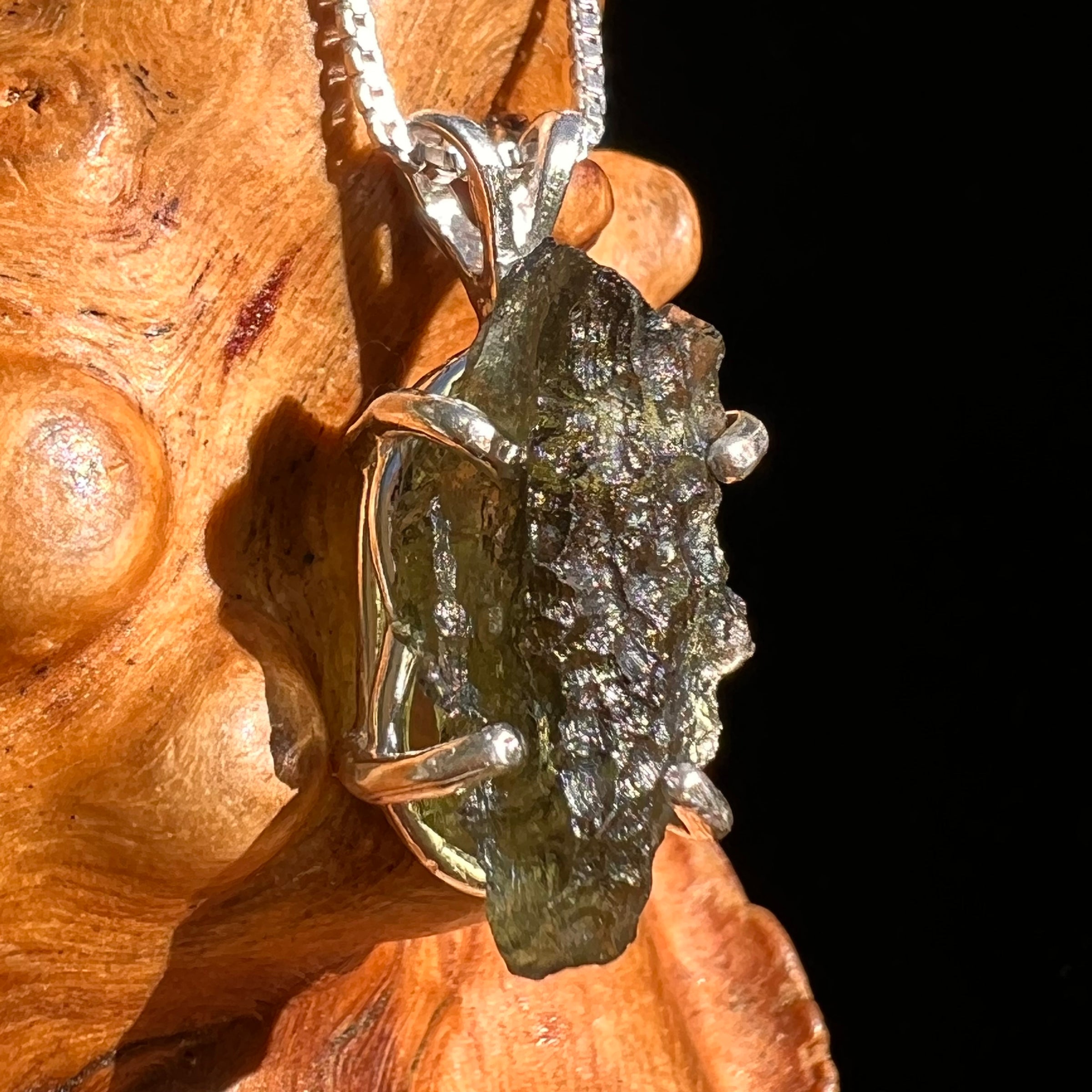 Raw Moldavite Pendant Sterling Silver #8464-Moldavite Life