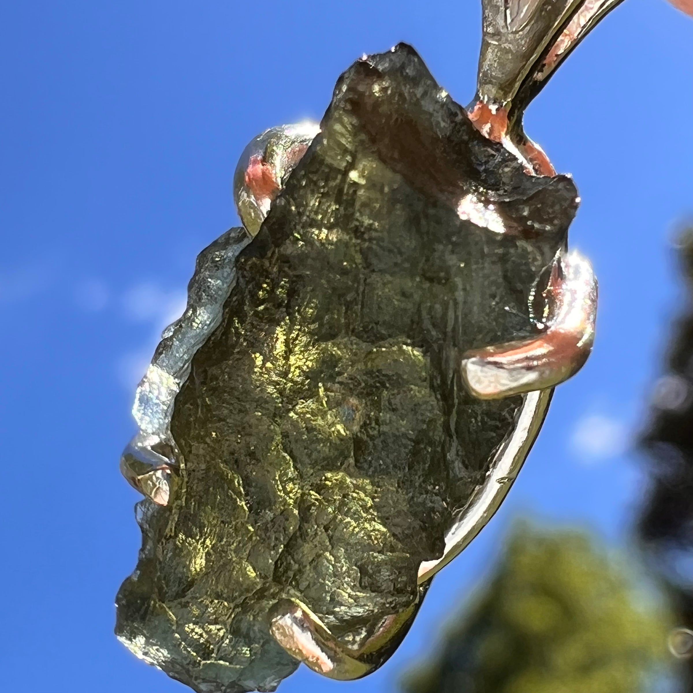 Raw Moldavite Pendant Sterling Silver #8464-Moldavite Life
