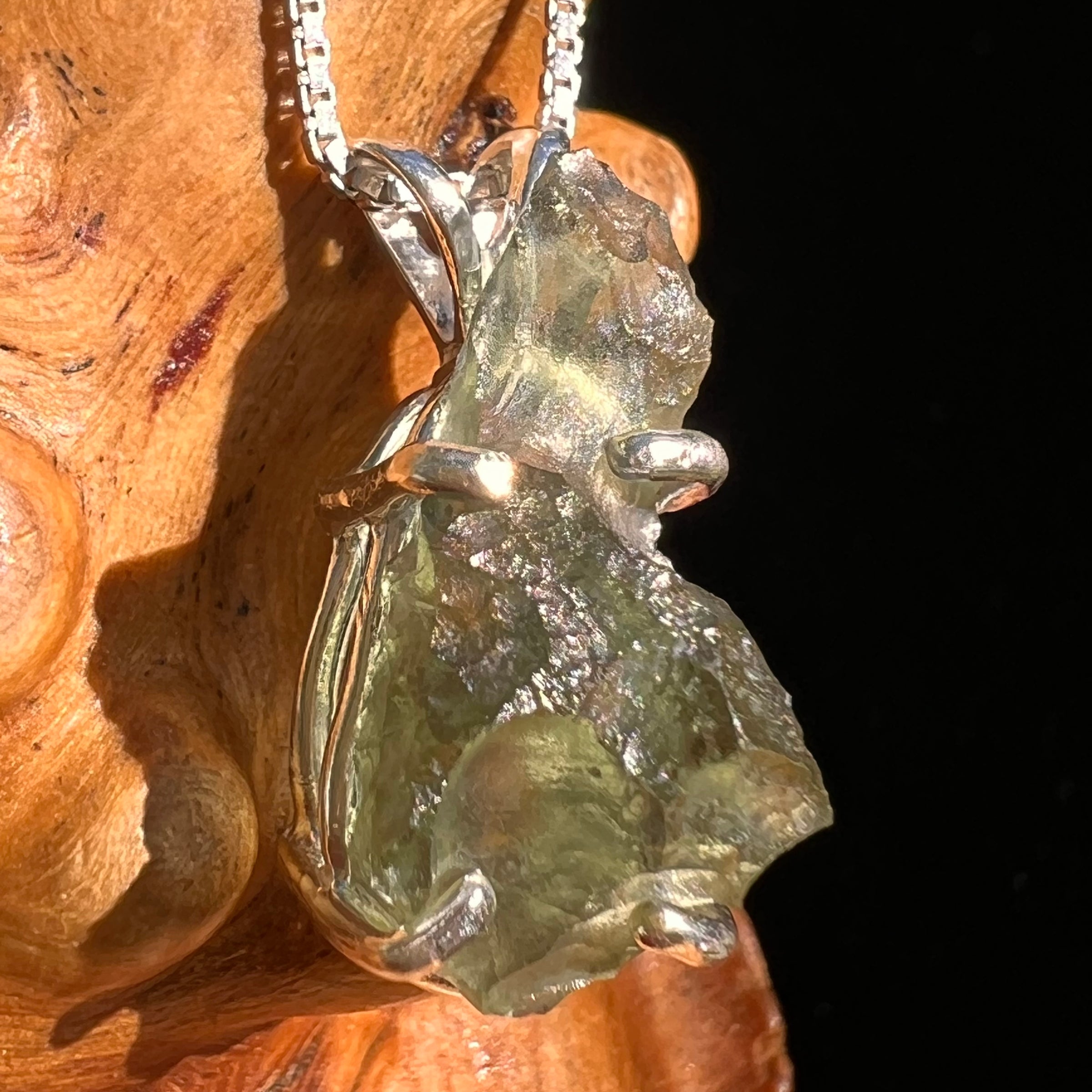 Raw Moldavite Pendant Sterling Silver #8465-Moldavite Life