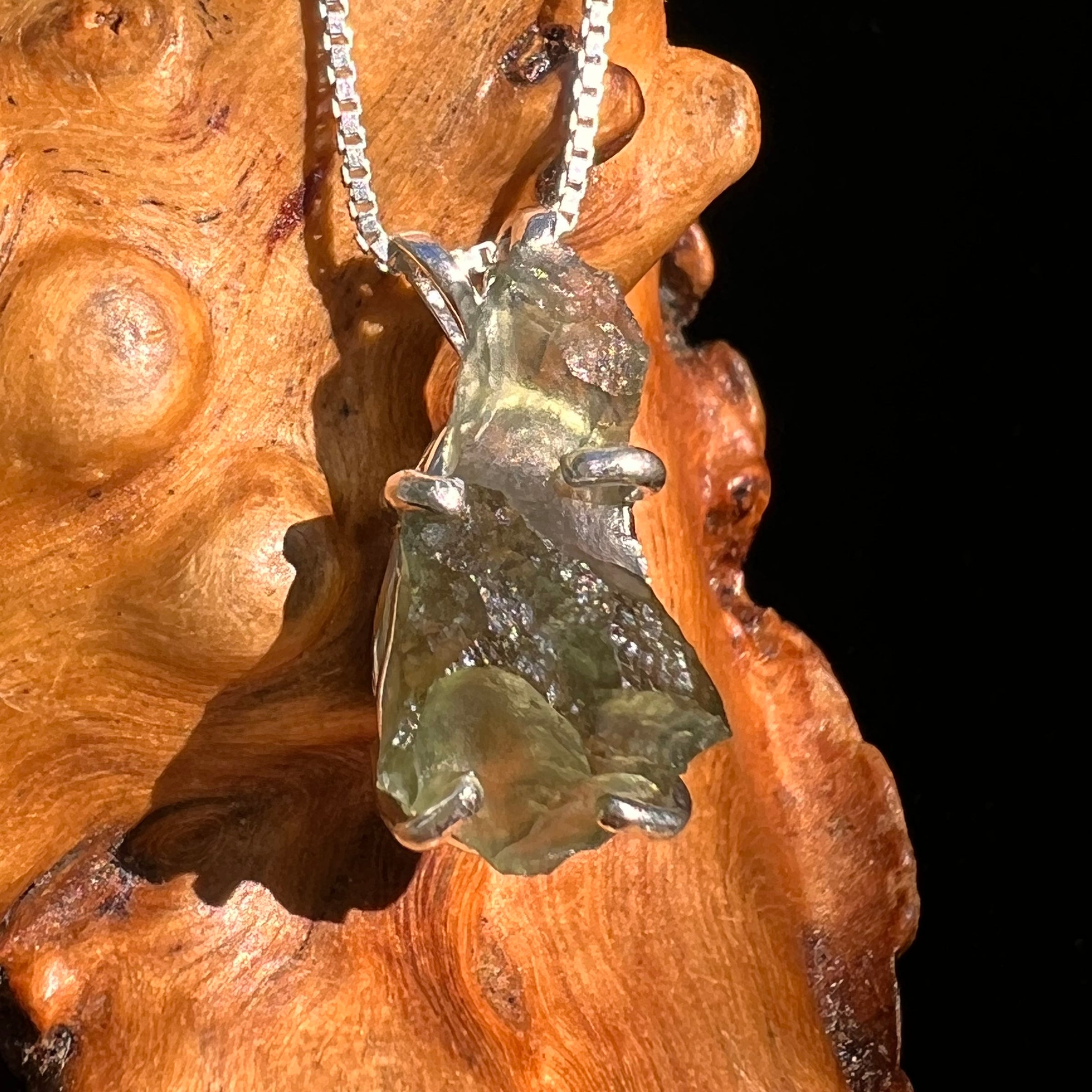Raw Moldavite Pendant Sterling Silver #8465-Moldavite Life