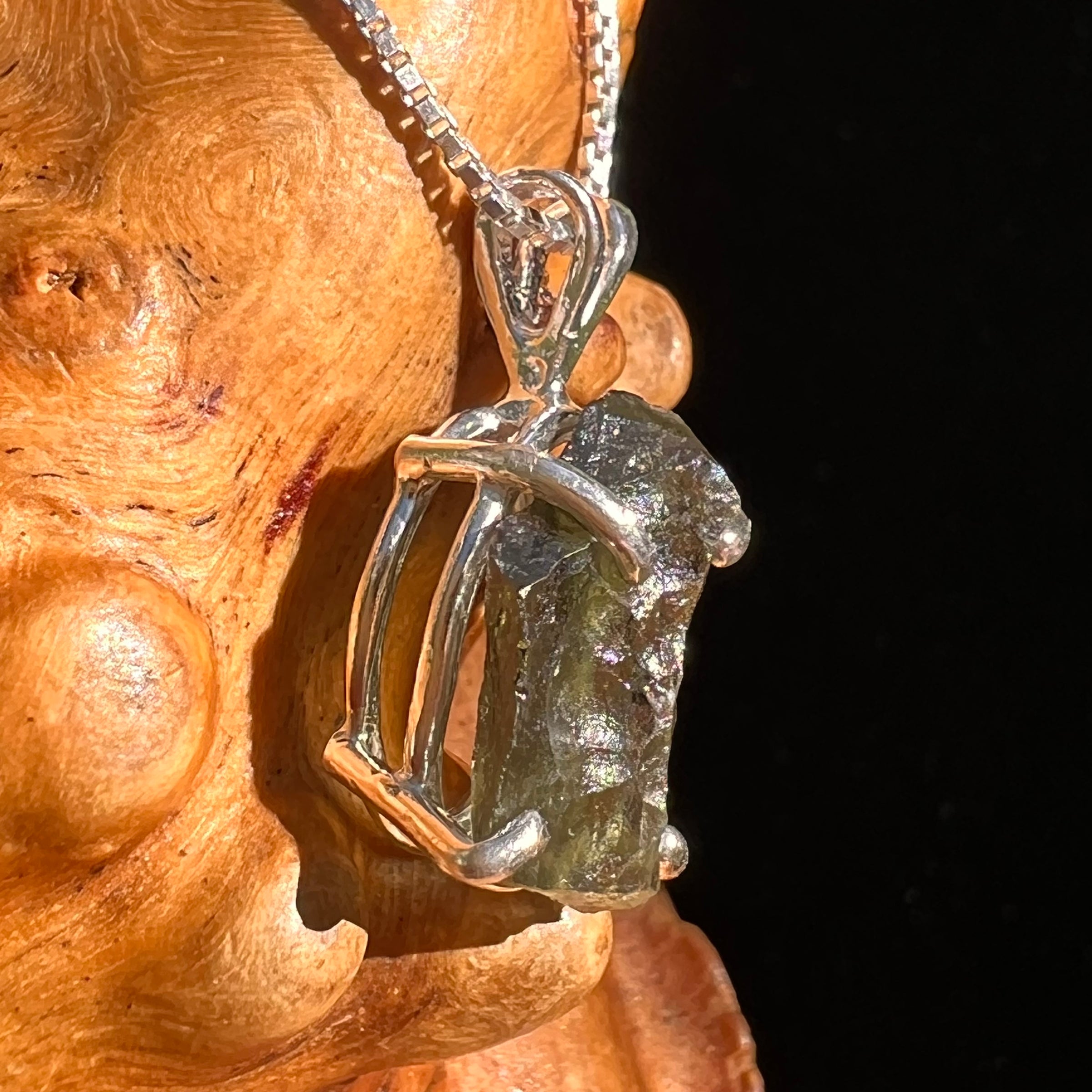 Raw Moldavite Pendant Sterling Silver #8466-Moldavite Life