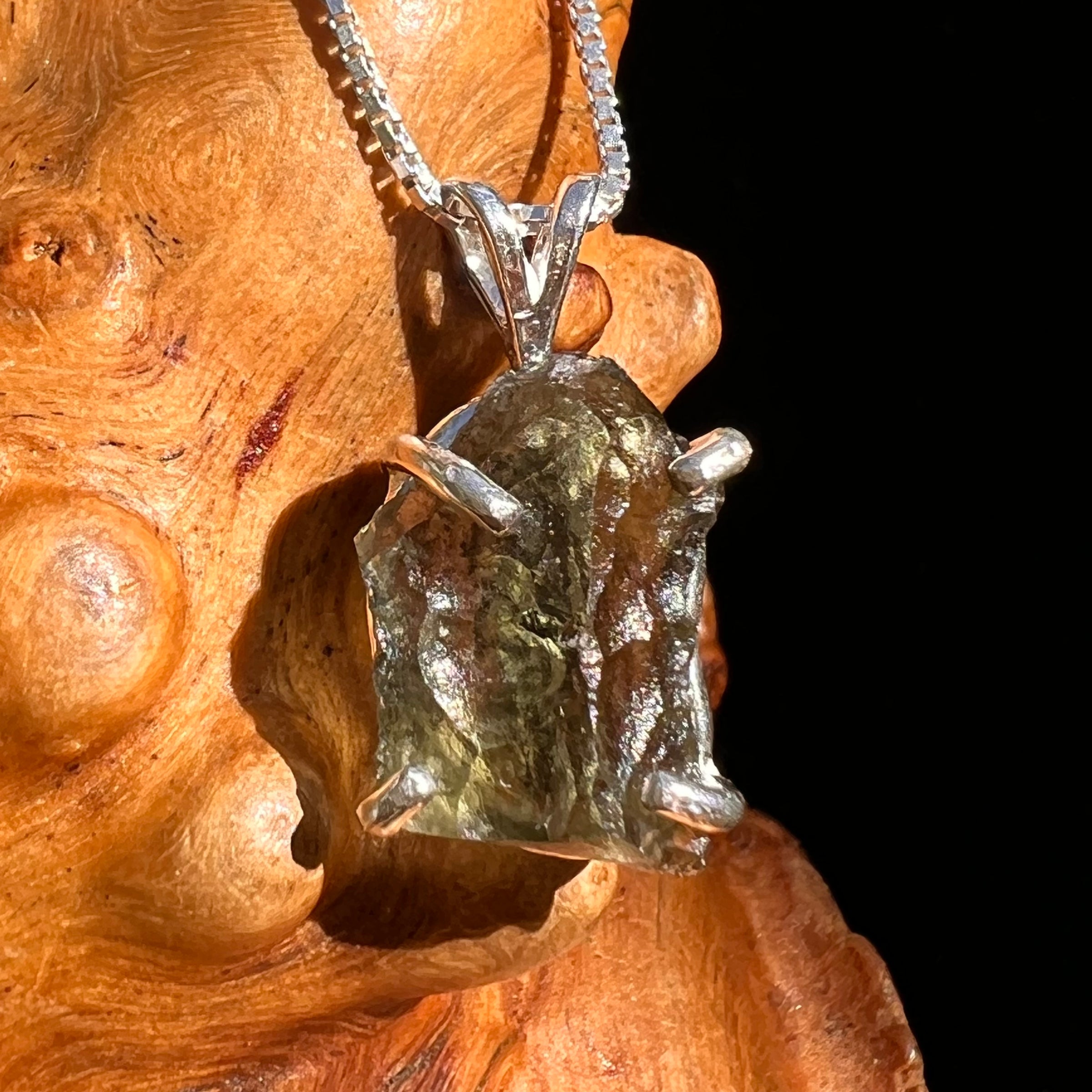 Raw Moldavite Pendant Sterling Silver #8466-Moldavite Life