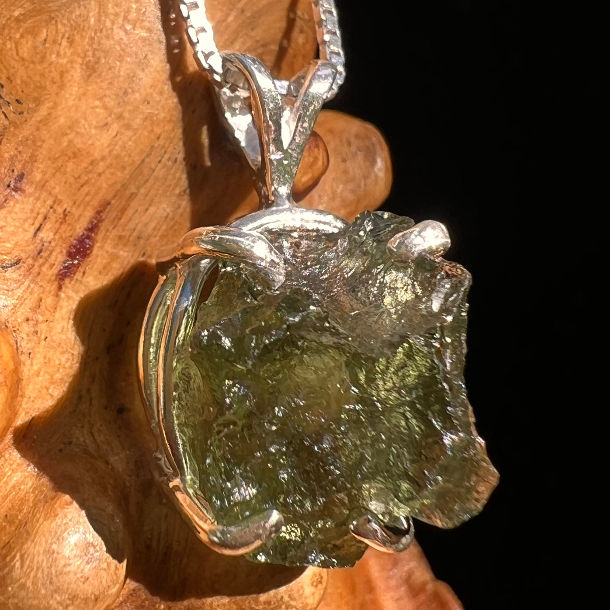 Raw Moldavite Pendant Sterling Silver #8467-Moldavite Life