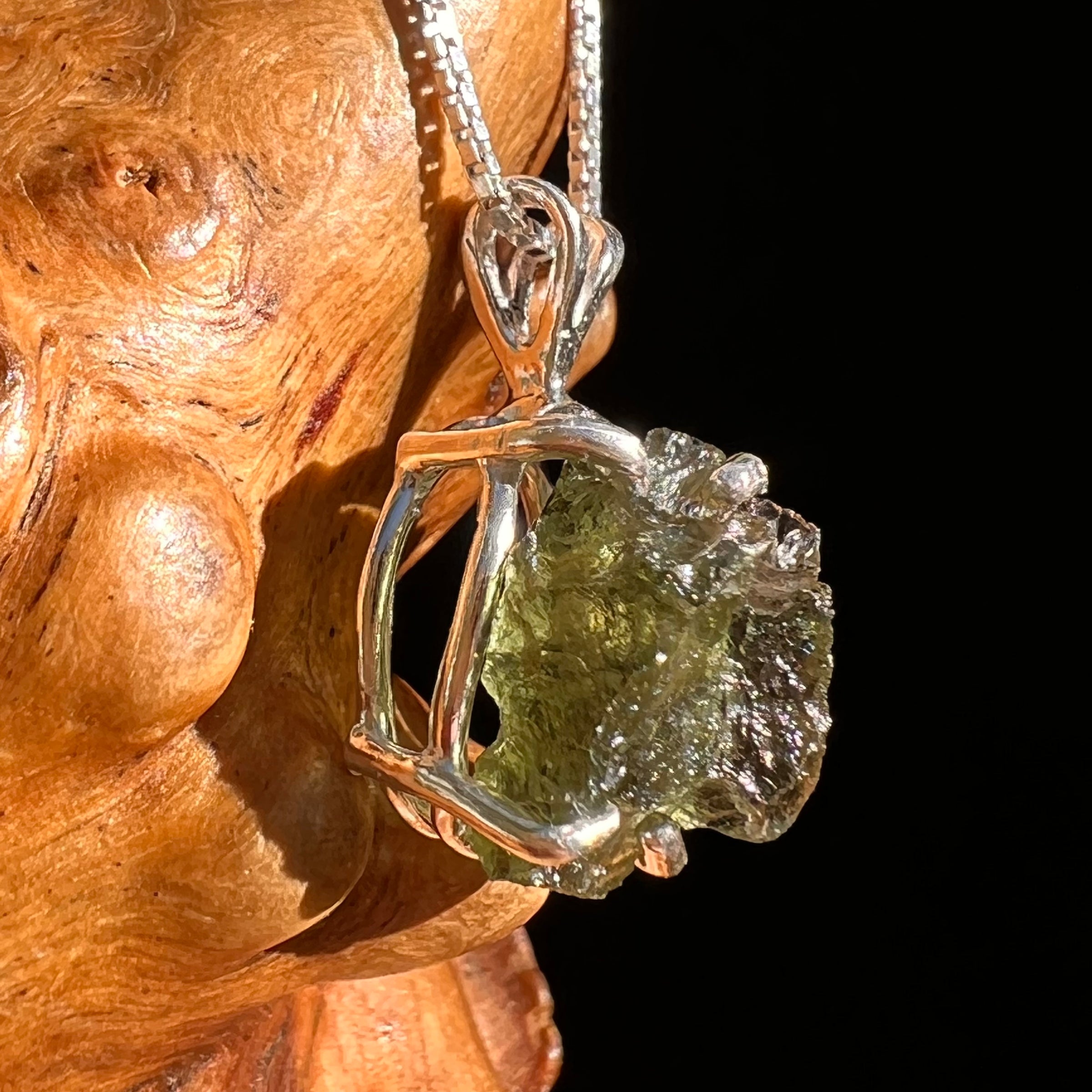 Raw Moldavite Pendant Sterling Silver #8467-Moldavite Life