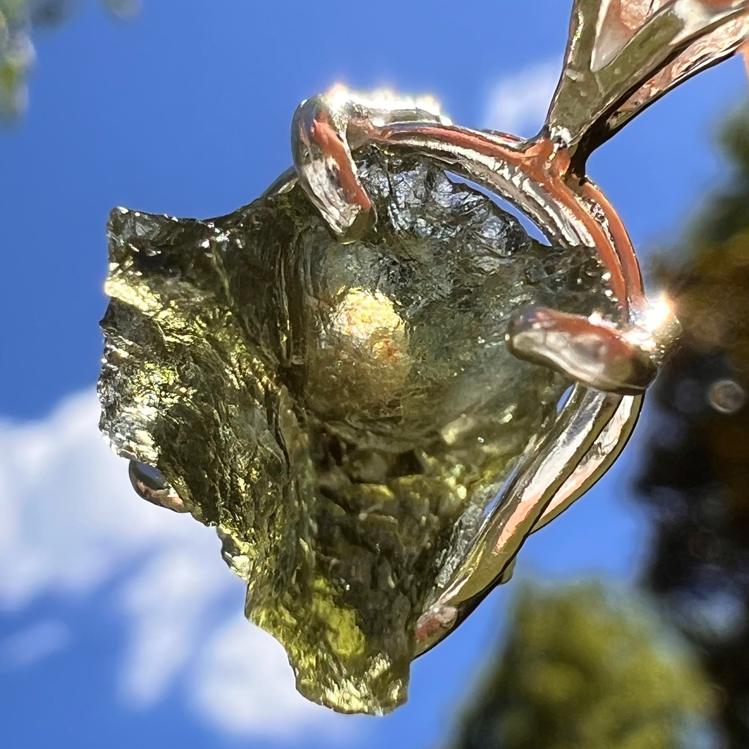 Raw Moldavite Pendant Sterling Silver #8467-Moldavite Life