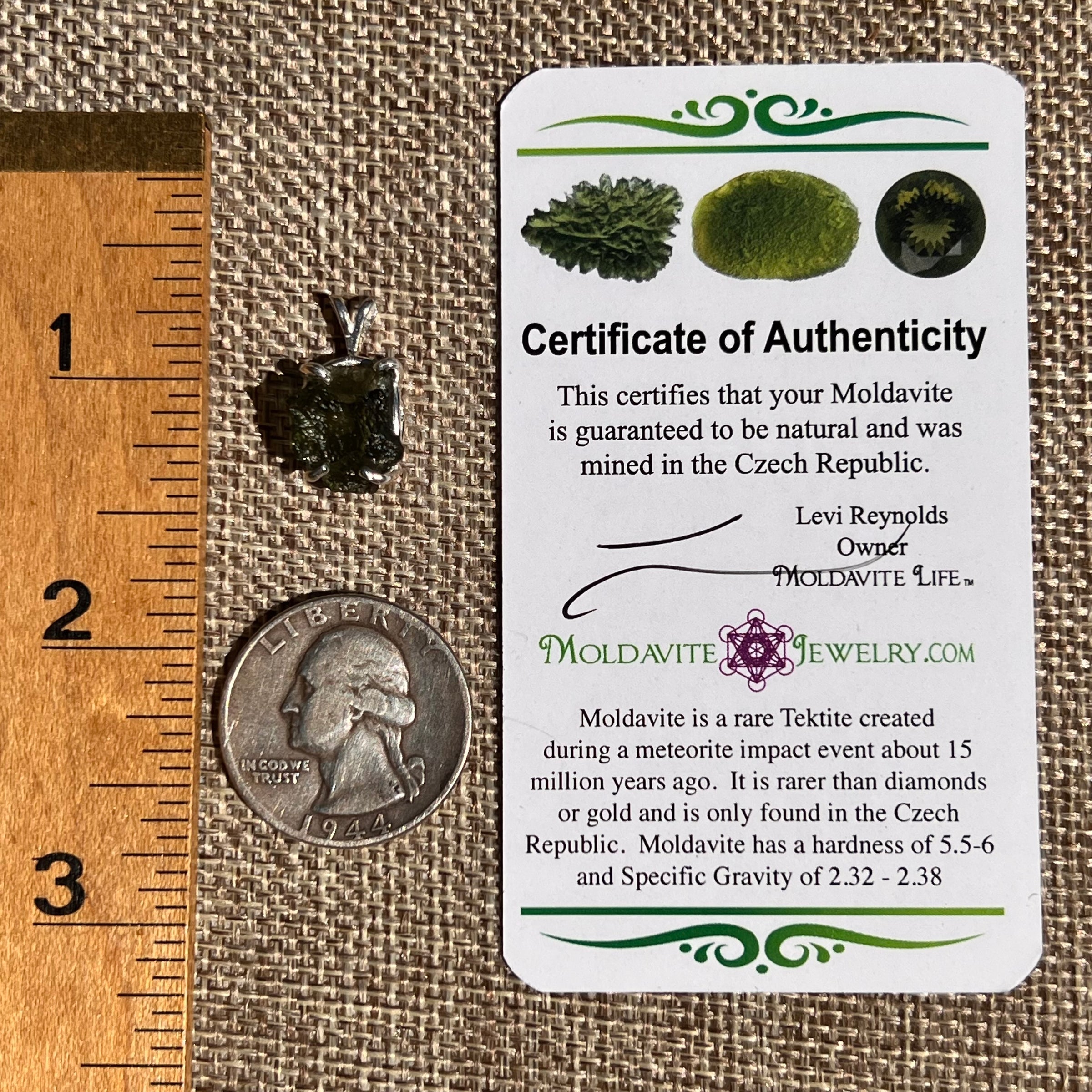 Raw Moldavite Pendant Sterling Silver #8467-Moldavite Life