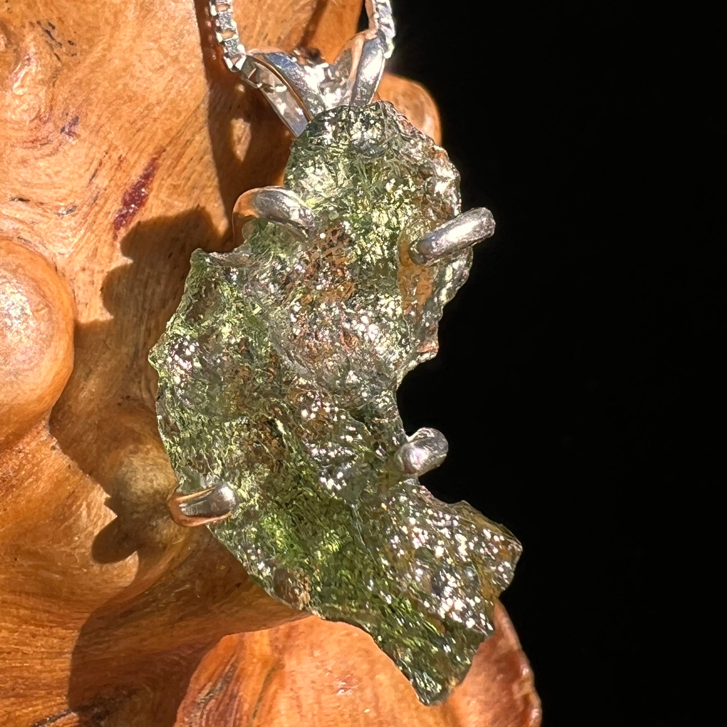 Raw Moldavite Pendant Sterling Silver #8468-Moldavite Life