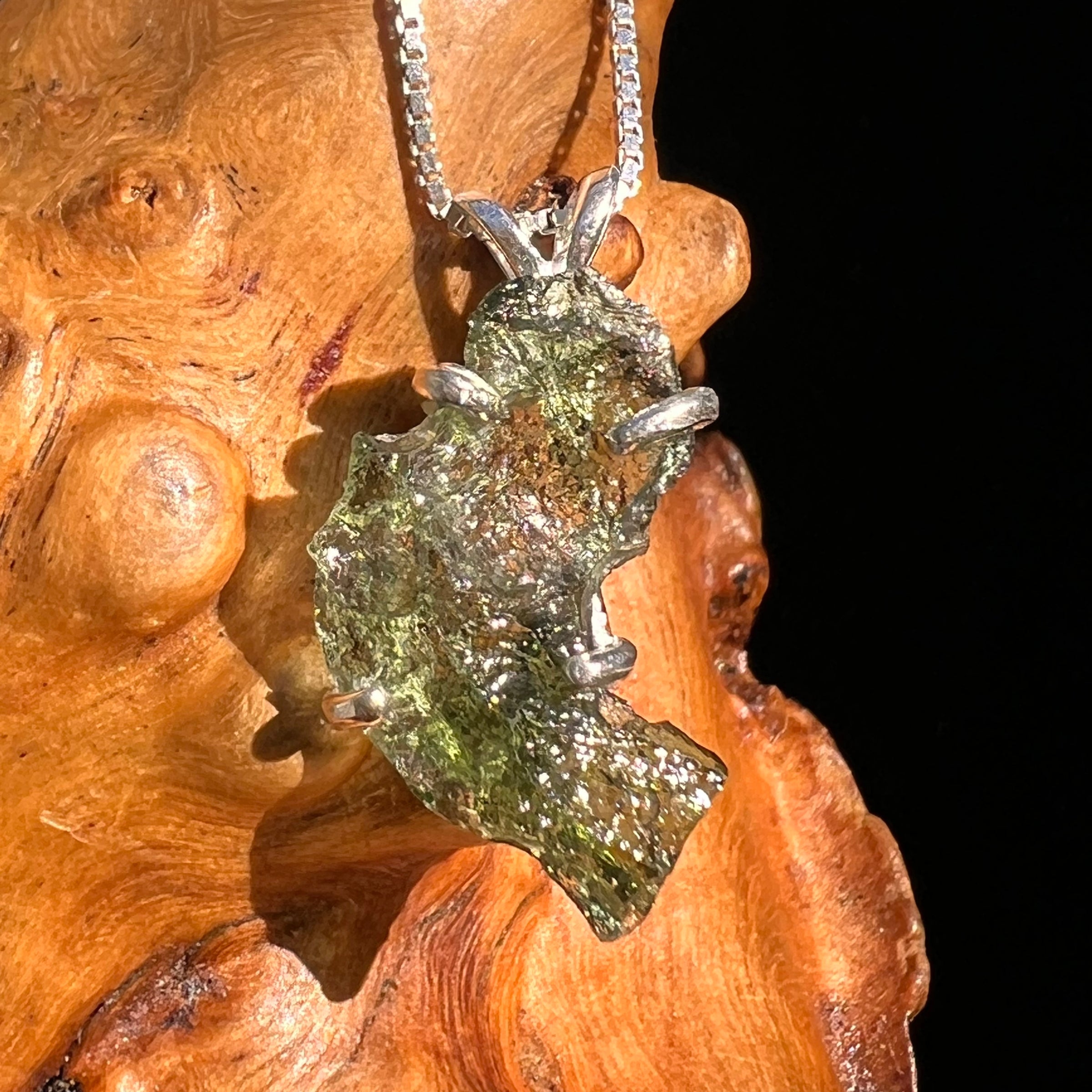 Raw Moldavite Pendant Sterling Silver #8468-Moldavite Life
