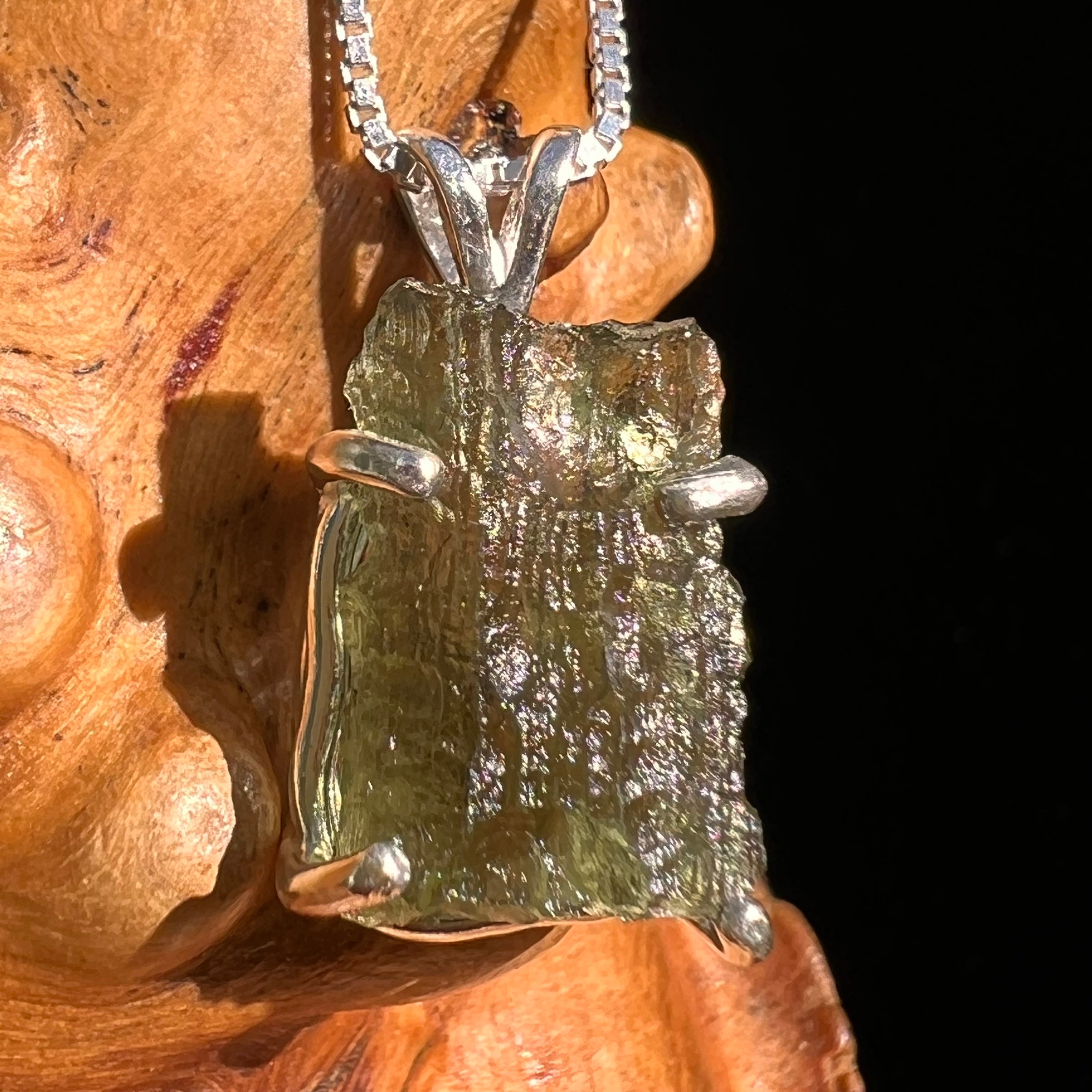 Raw Moldavite Pendant Sterling Silver #8469-Moldavite Life