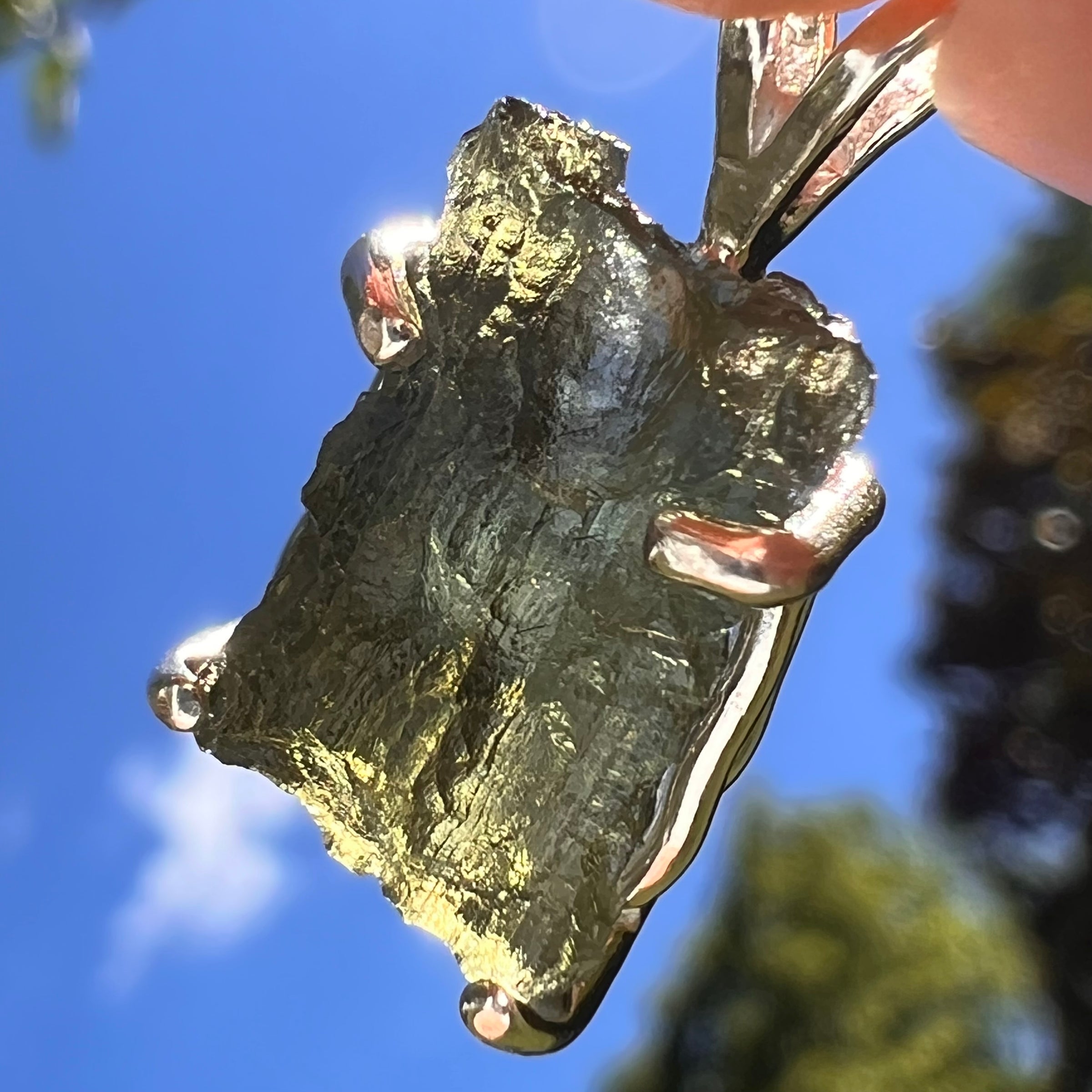 Raw Moldavite Pendant Sterling Silver #8469-Moldavite Life