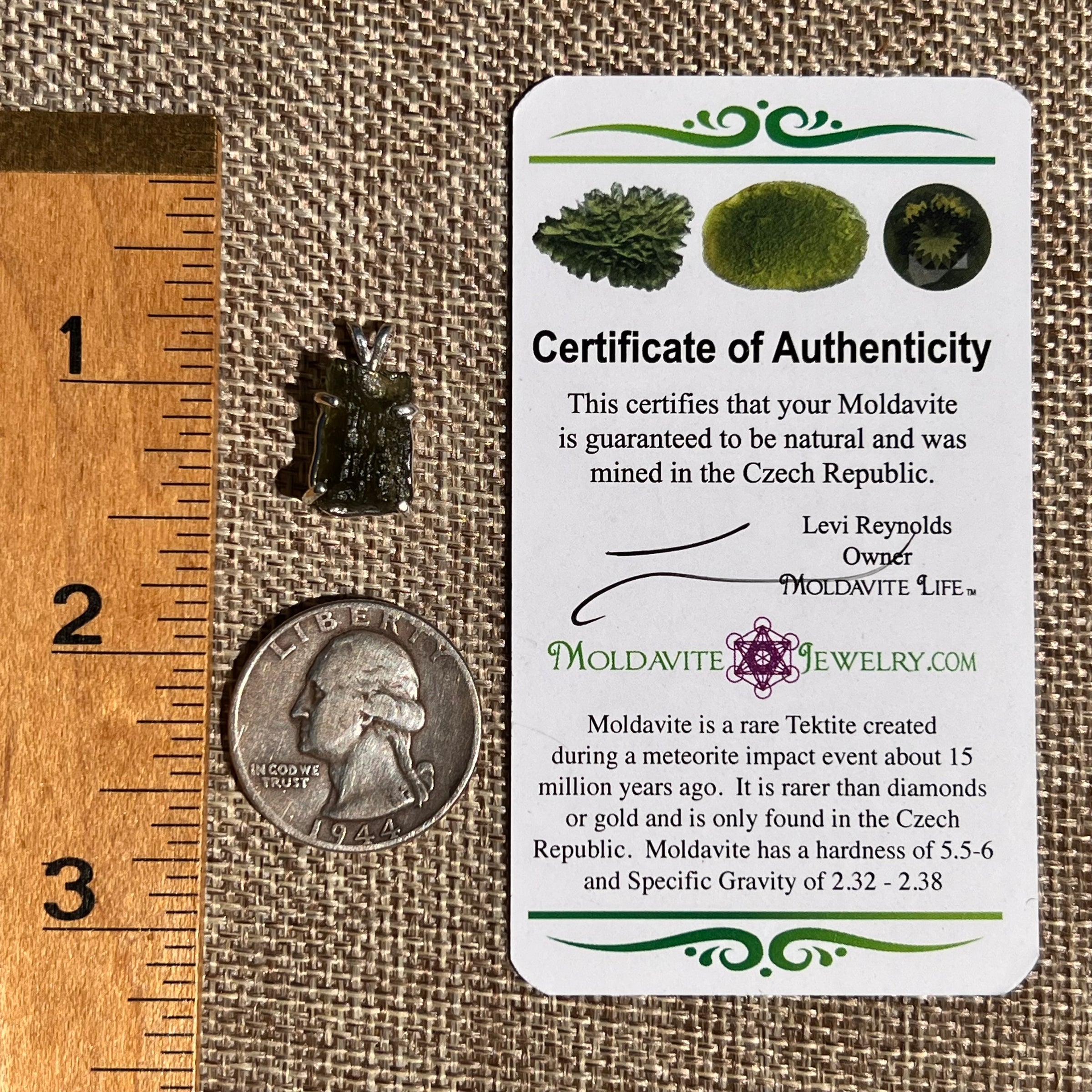 Raw Moldavite Pendant Sterling Silver #8469-Moldavite Life