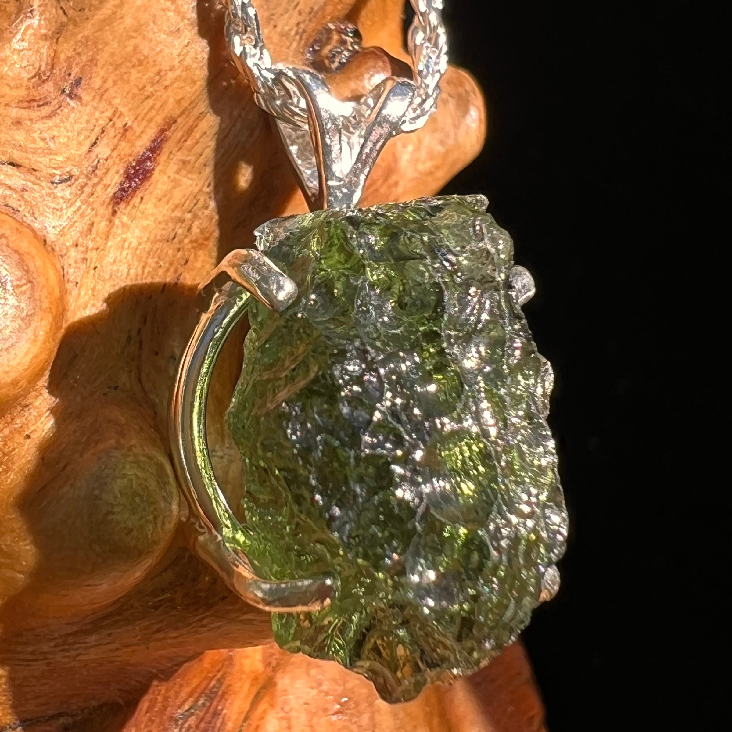 Raw Moldavite Pendant Sterling Silver #8471-Moldavite Life