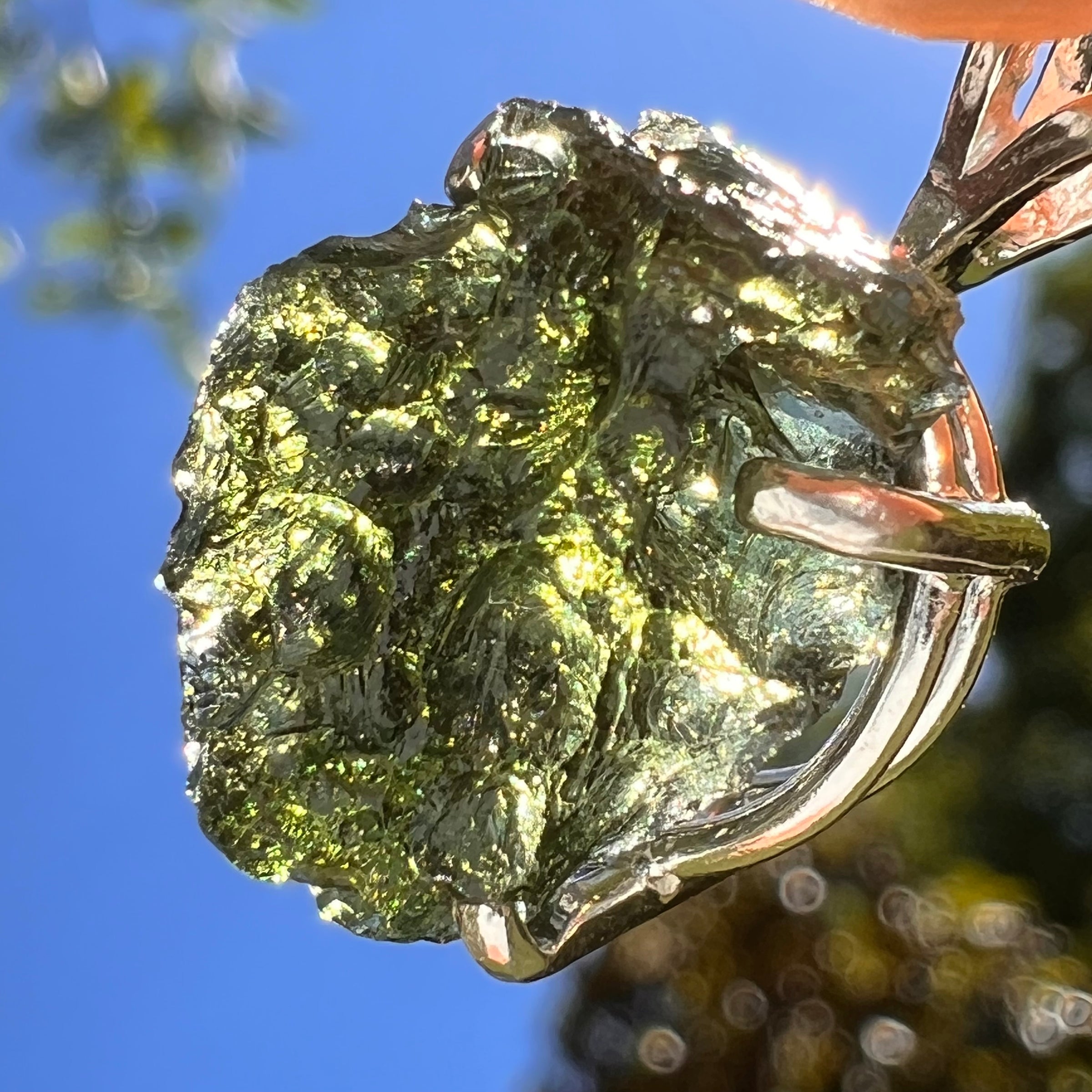 Raw Moldavite Pendant Sterling Silver #8471-Moldavite Life
