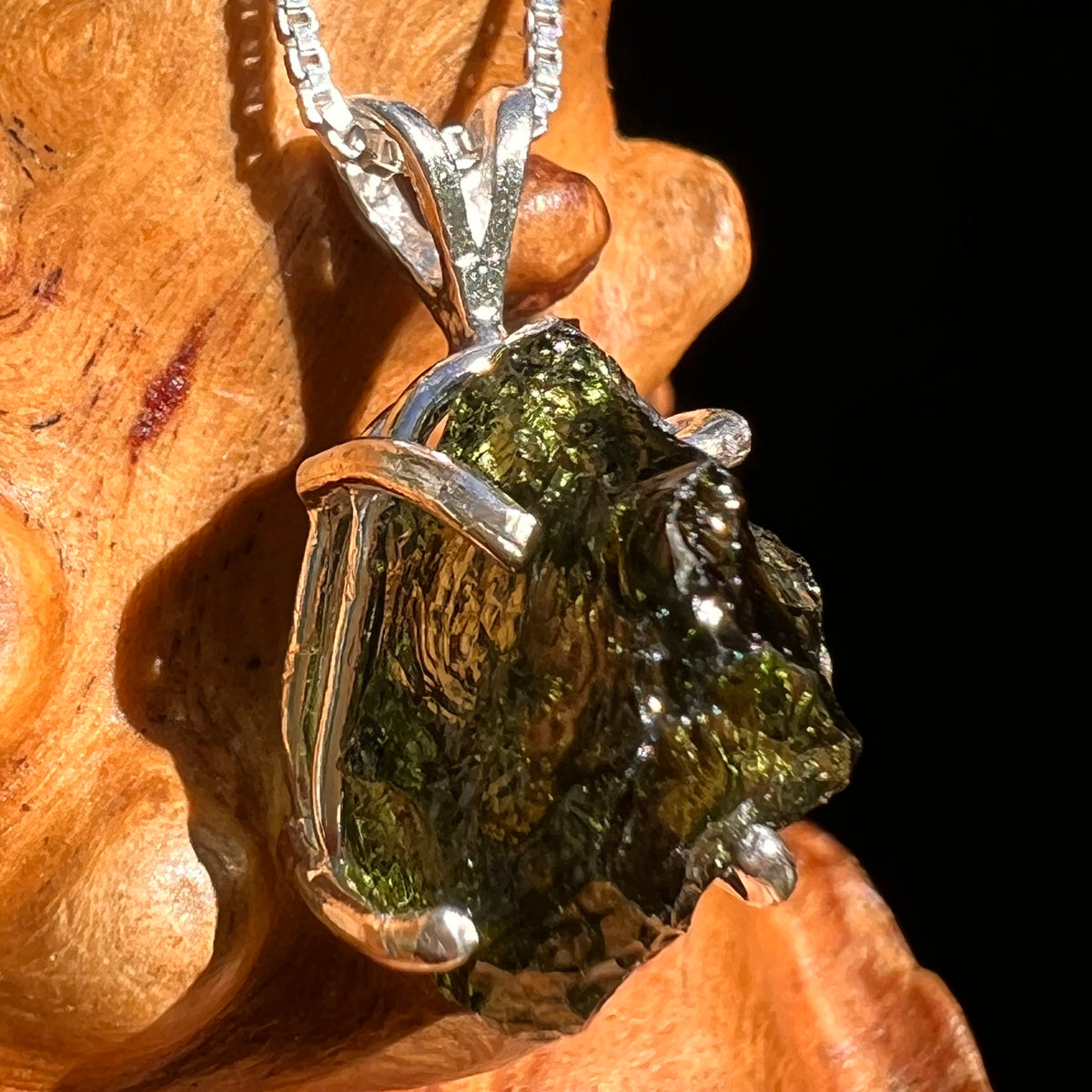 Raw Moldavite Pendant Sterling Silver #8472-Moldavite Life