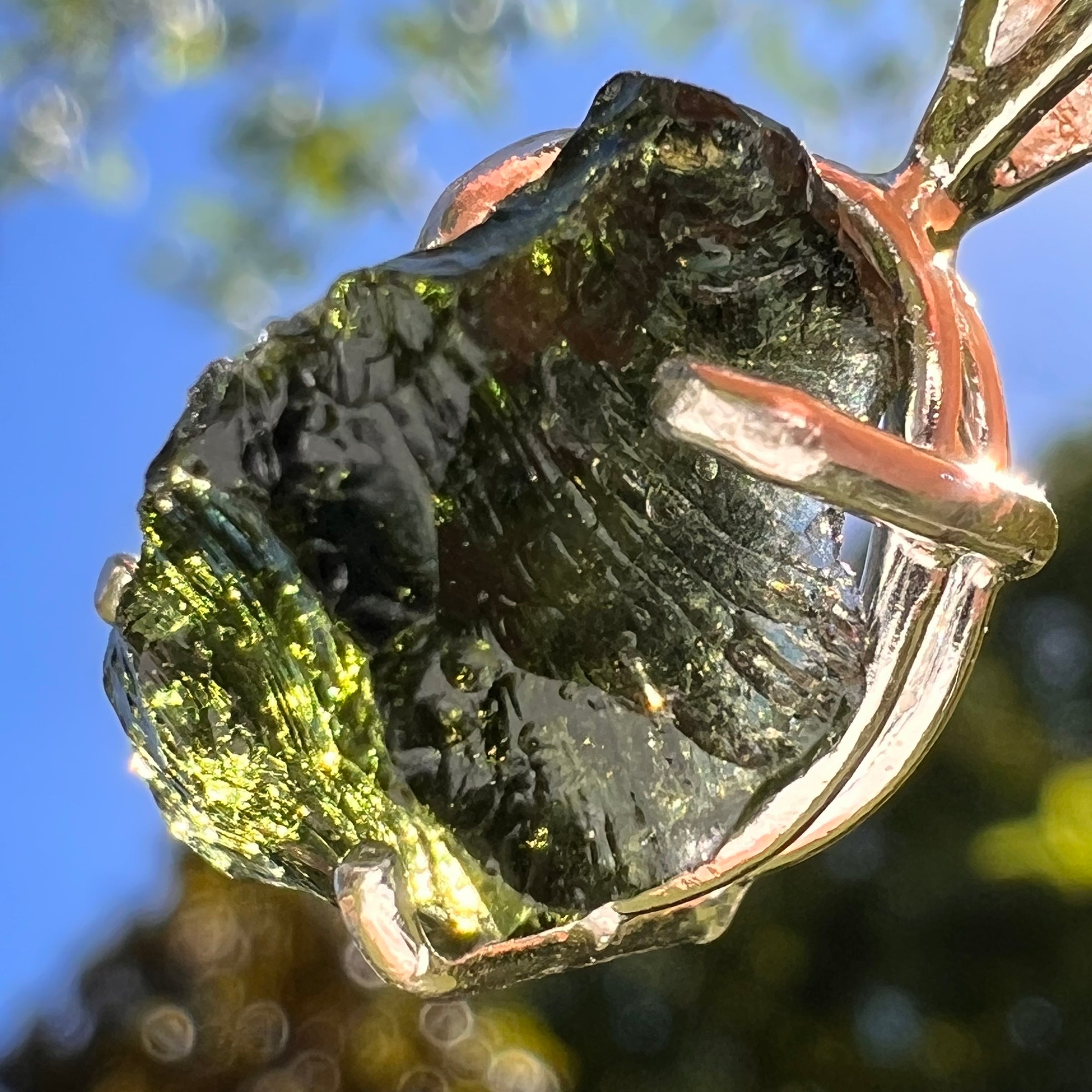 Raw Moldavite Pendant Sterling Silver #8472-Moldavite Life