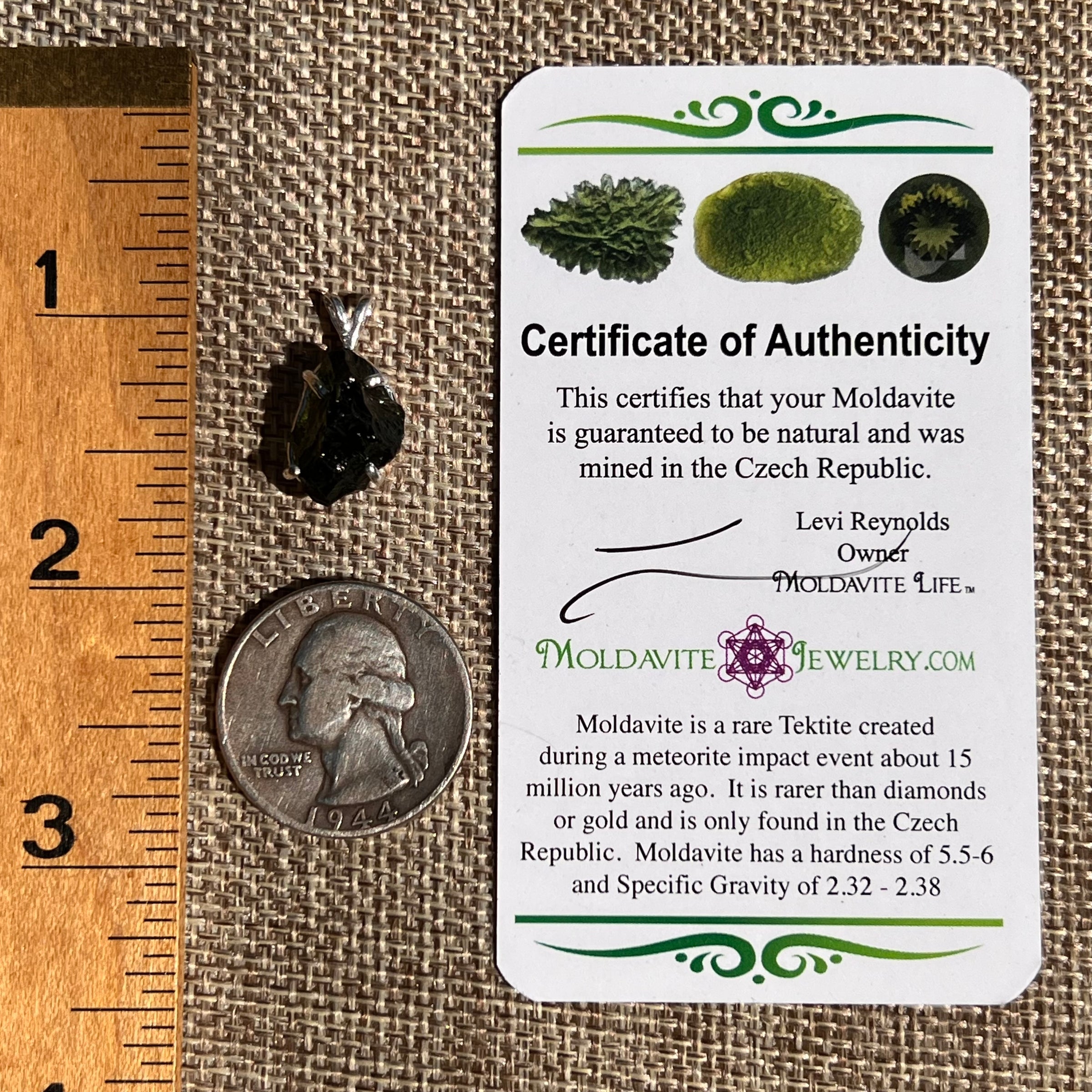 Raw Moldavite Pendant Sterling Silver #8472-Moldavite Life