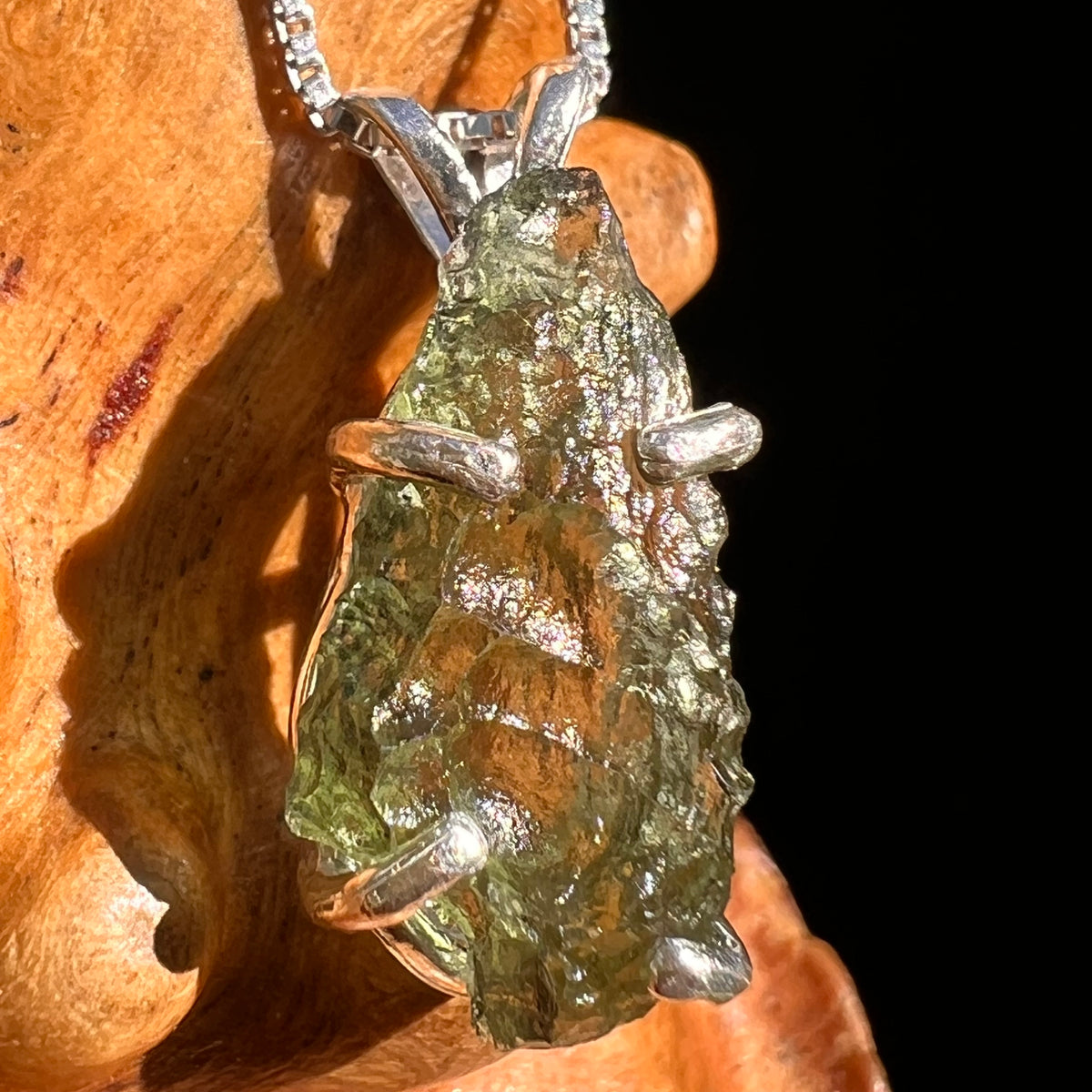 Raw Moldavite Pendant Sterling Silver #8473-Moldavite Life