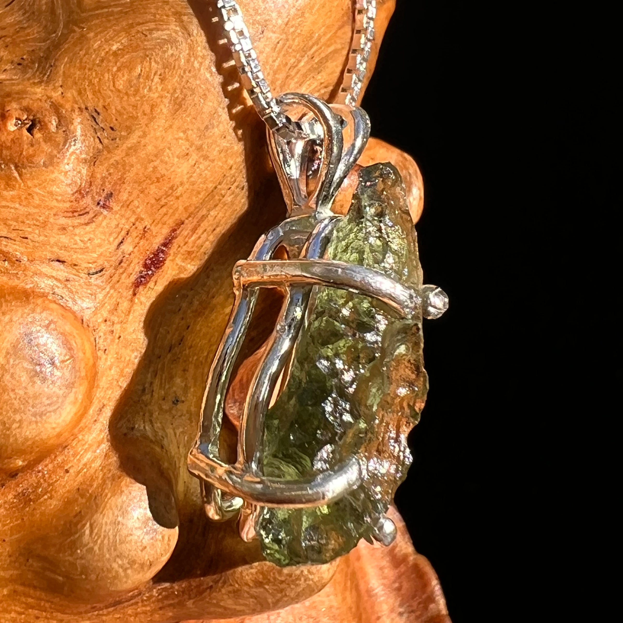 Raw Moldavite Pendant Sterling Silver #8473-Moldavite Life
