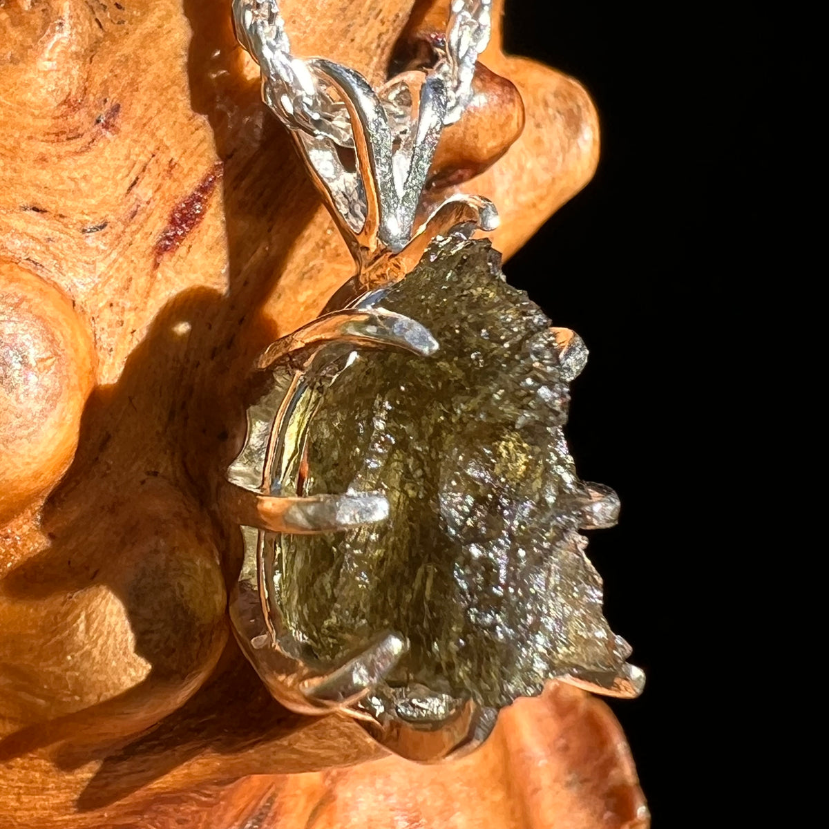 Raw Moldavite Pendant Sterling Silver #8474-Moldavite Life