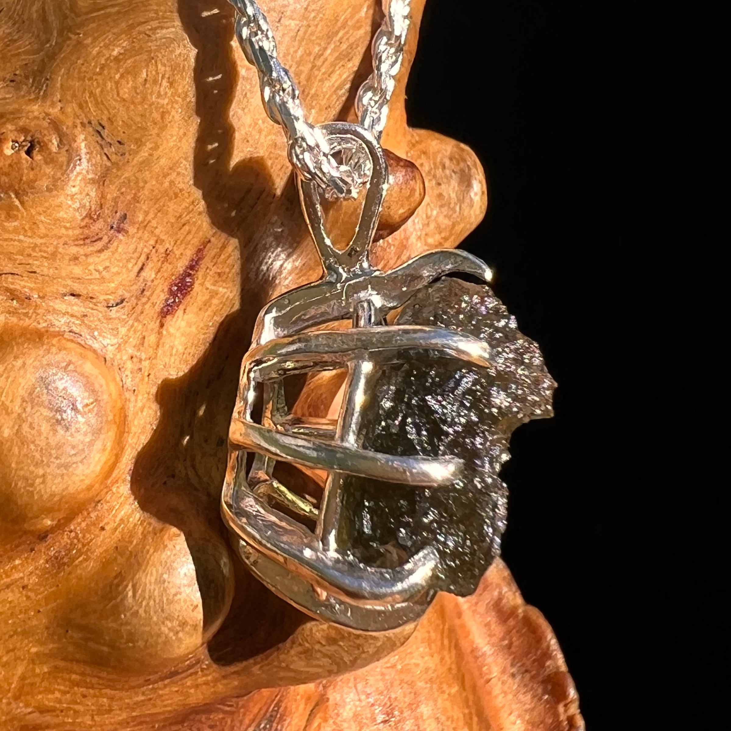 Raw Moldavite Pendant Sterling Silver #8474-Moldavite Life