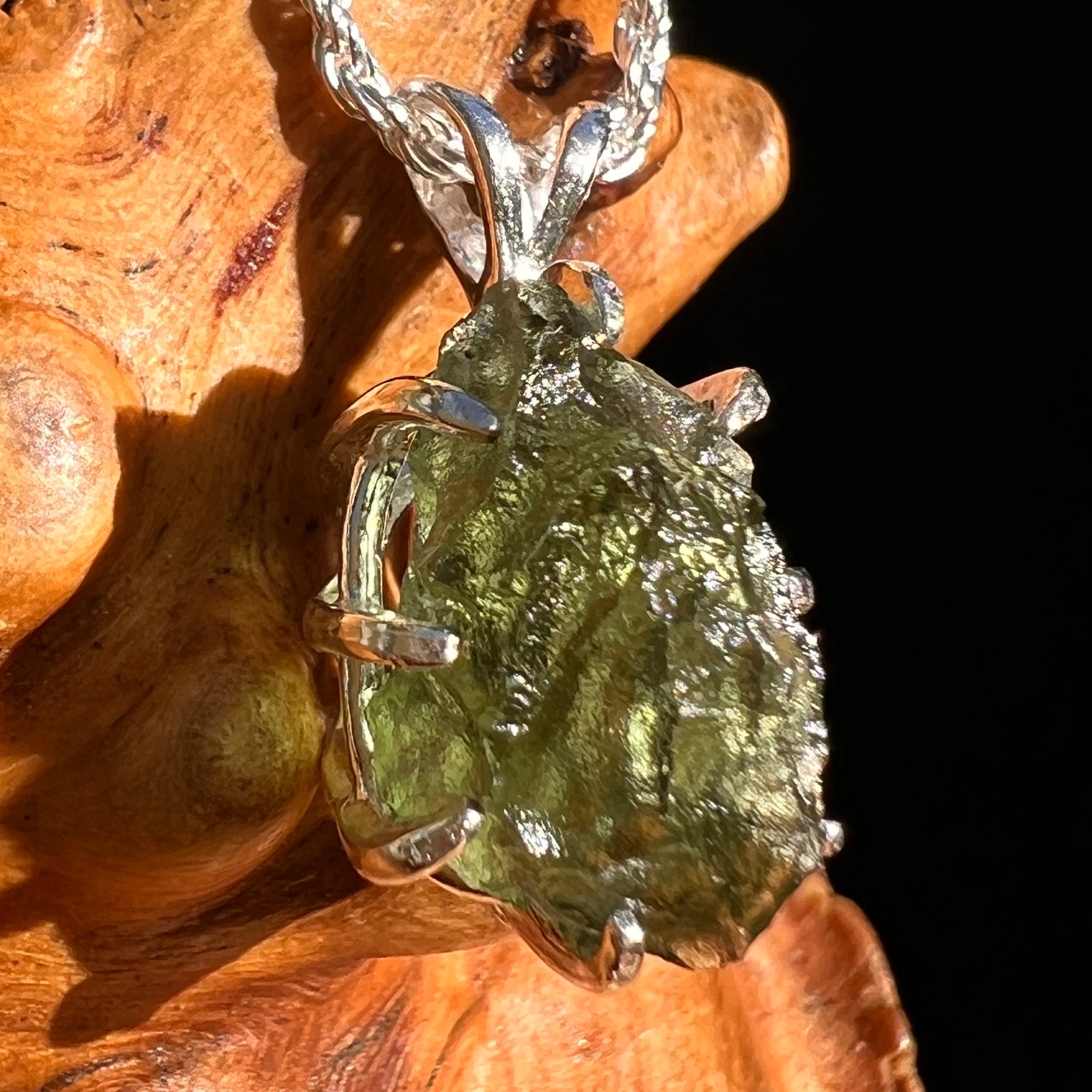 Raw Moldavite Pendant Sterling Silver #8475-Moldavite Life