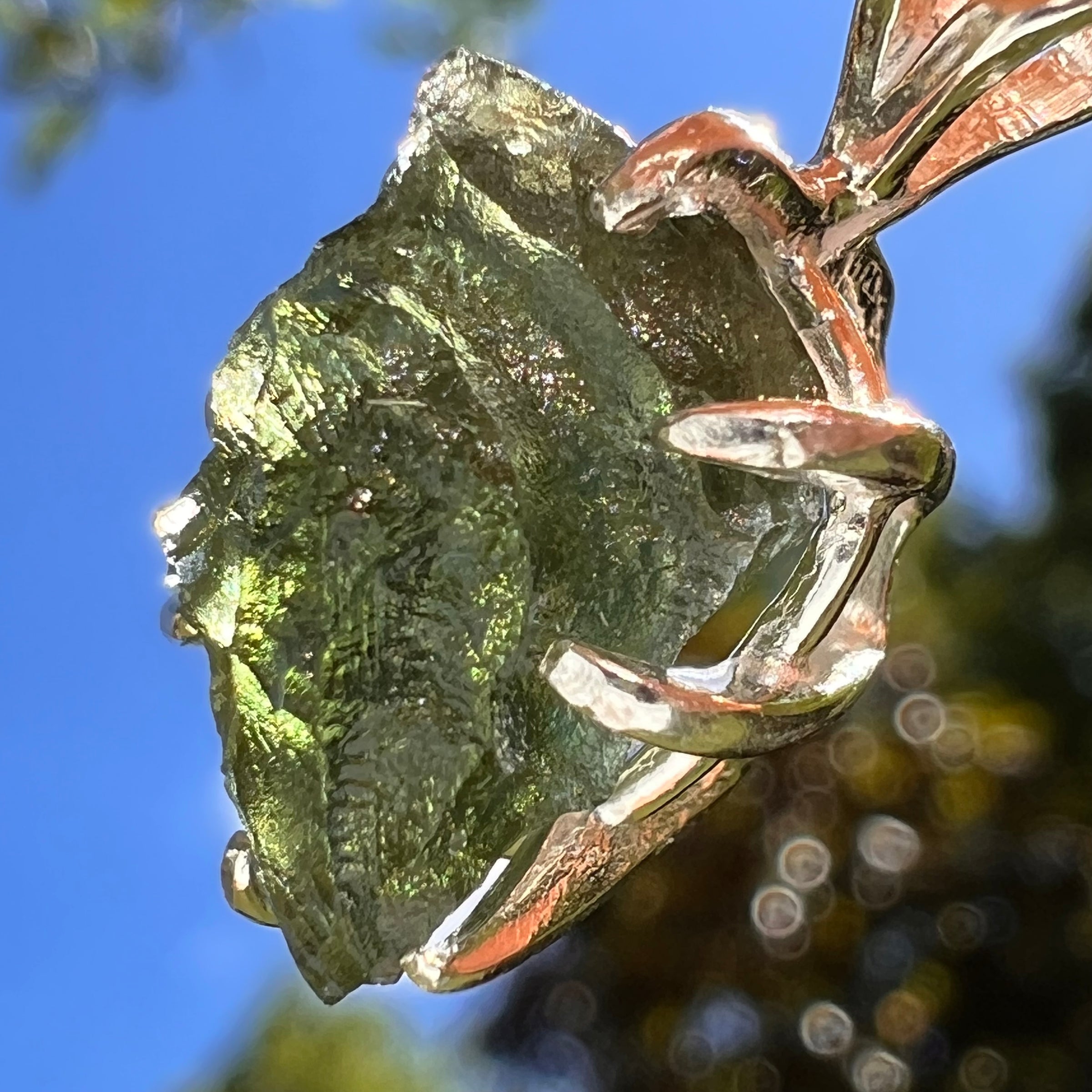 Raw Moldavite Pendant Sterling Silver #8475-Moldavite Life