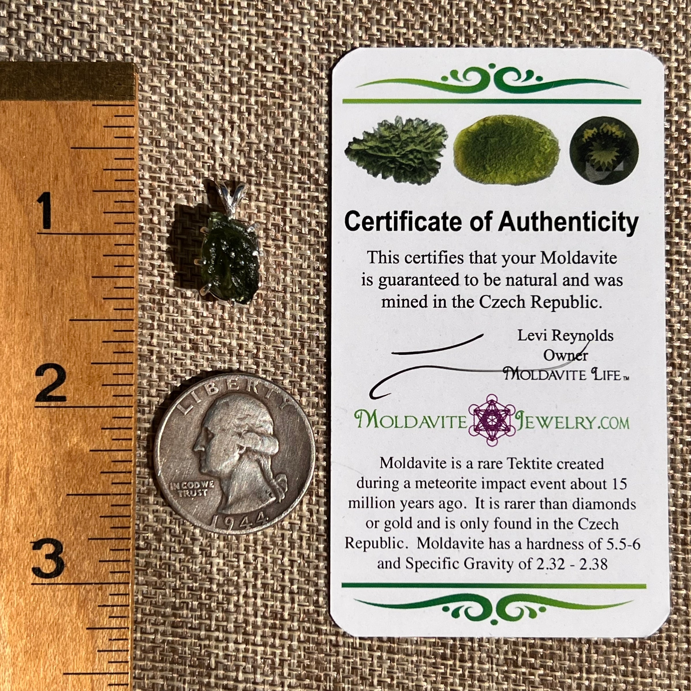 Raw Moldavite Pendant Sterling Silver #8475-Moldavite Life