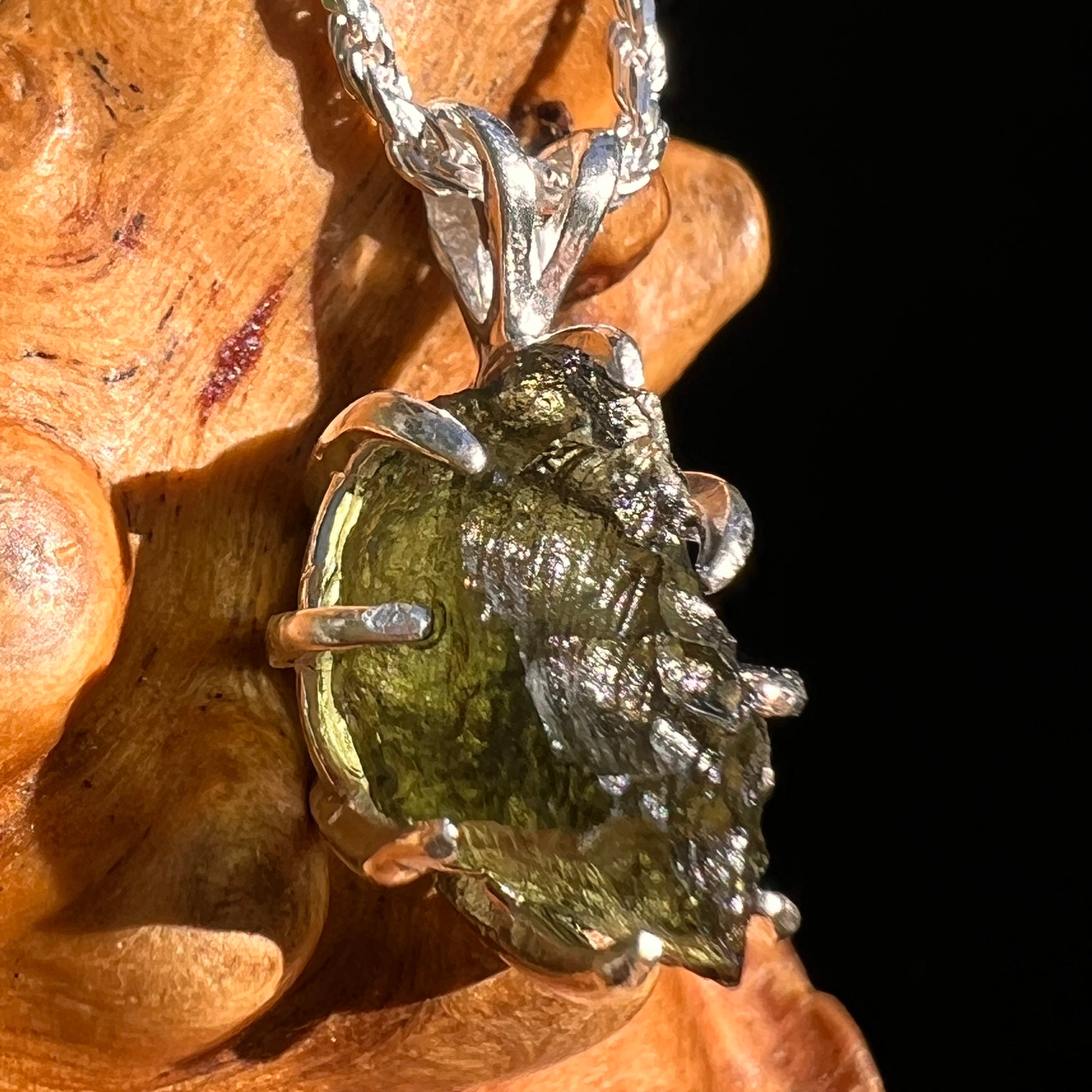 Raw Moldavite Pendant Sterling Silver #8476-Moldavite Life