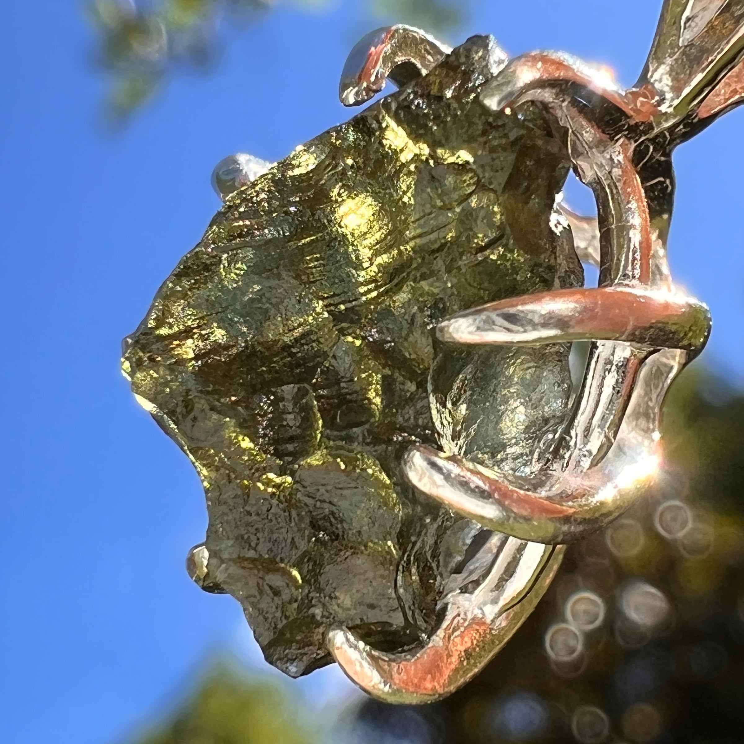 Raw Moldavite Pendant Sterling Silver #8476-Moldavite Life