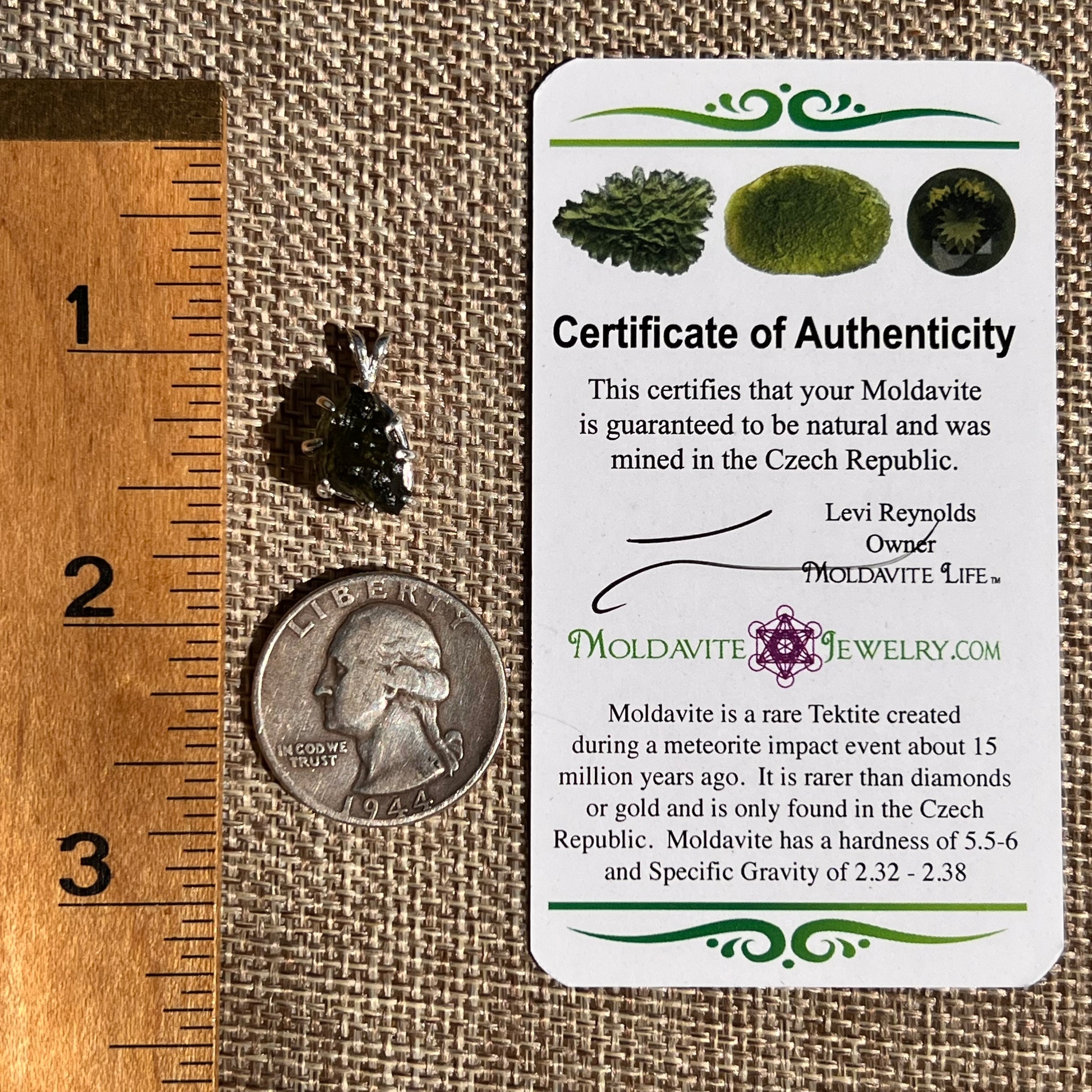 Raw Moldavite Pendant Sterling Silver #8476-Moldavite Life