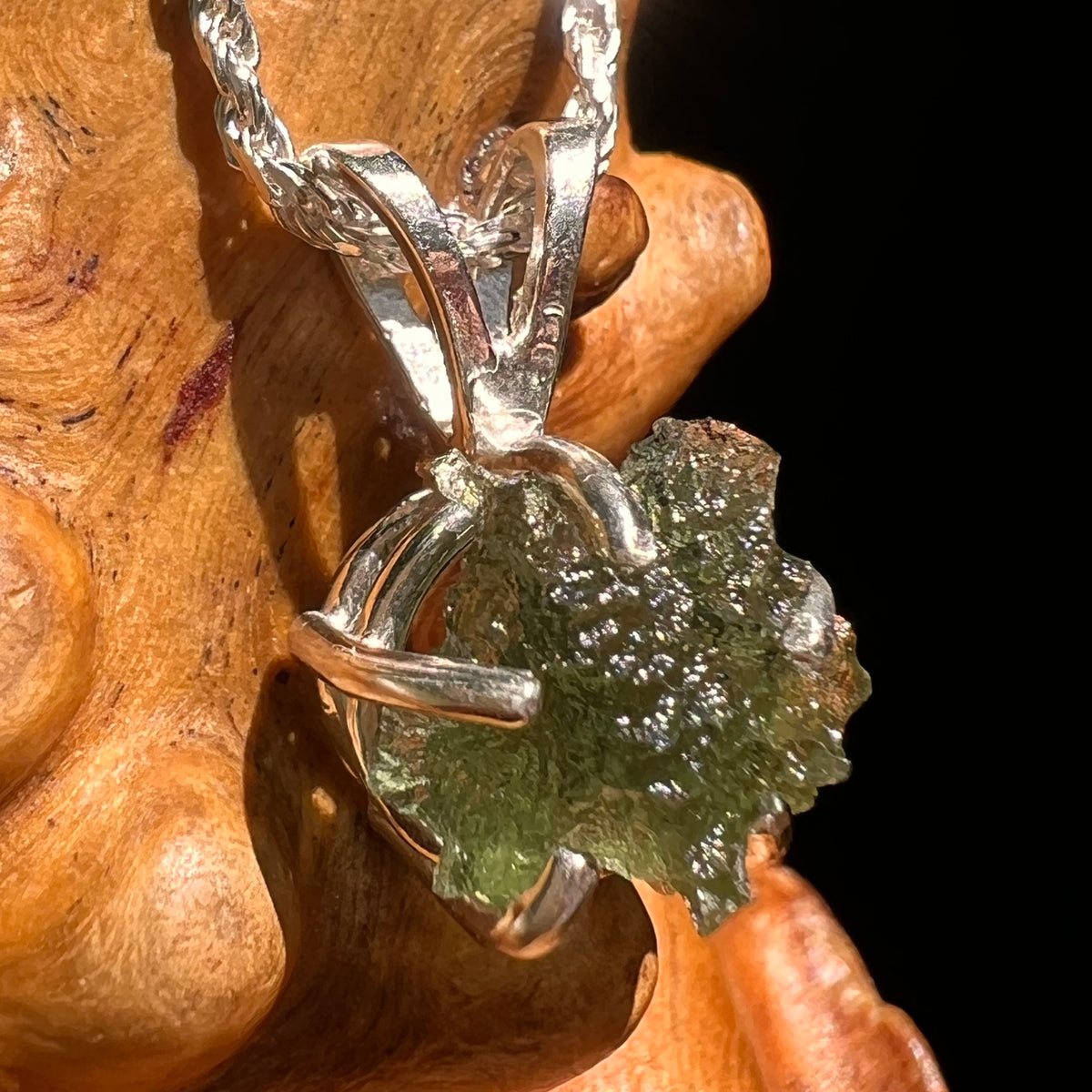 Raw Moldavite Pendant Sterling Silver #8622-Moldavite Life