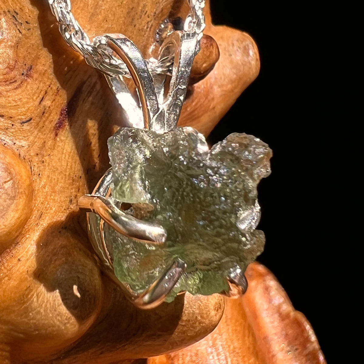 Raw Moldavite Pendant Sterling Silver #8623-Moldavite Life