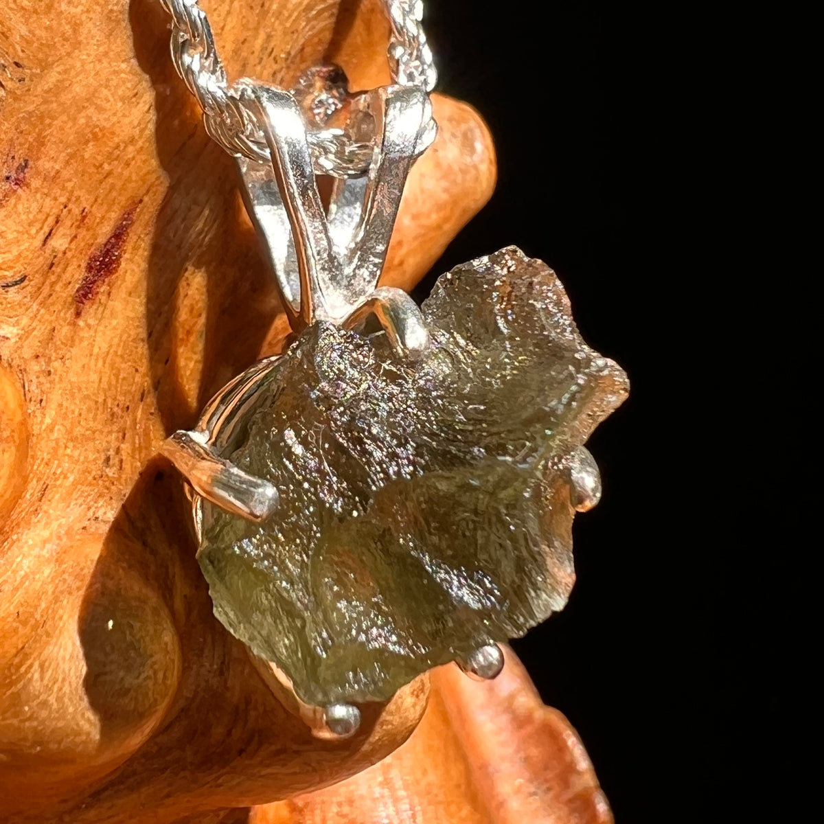 Raw Moldavite Pendant Sterling Silver #8624-Moldavite Life