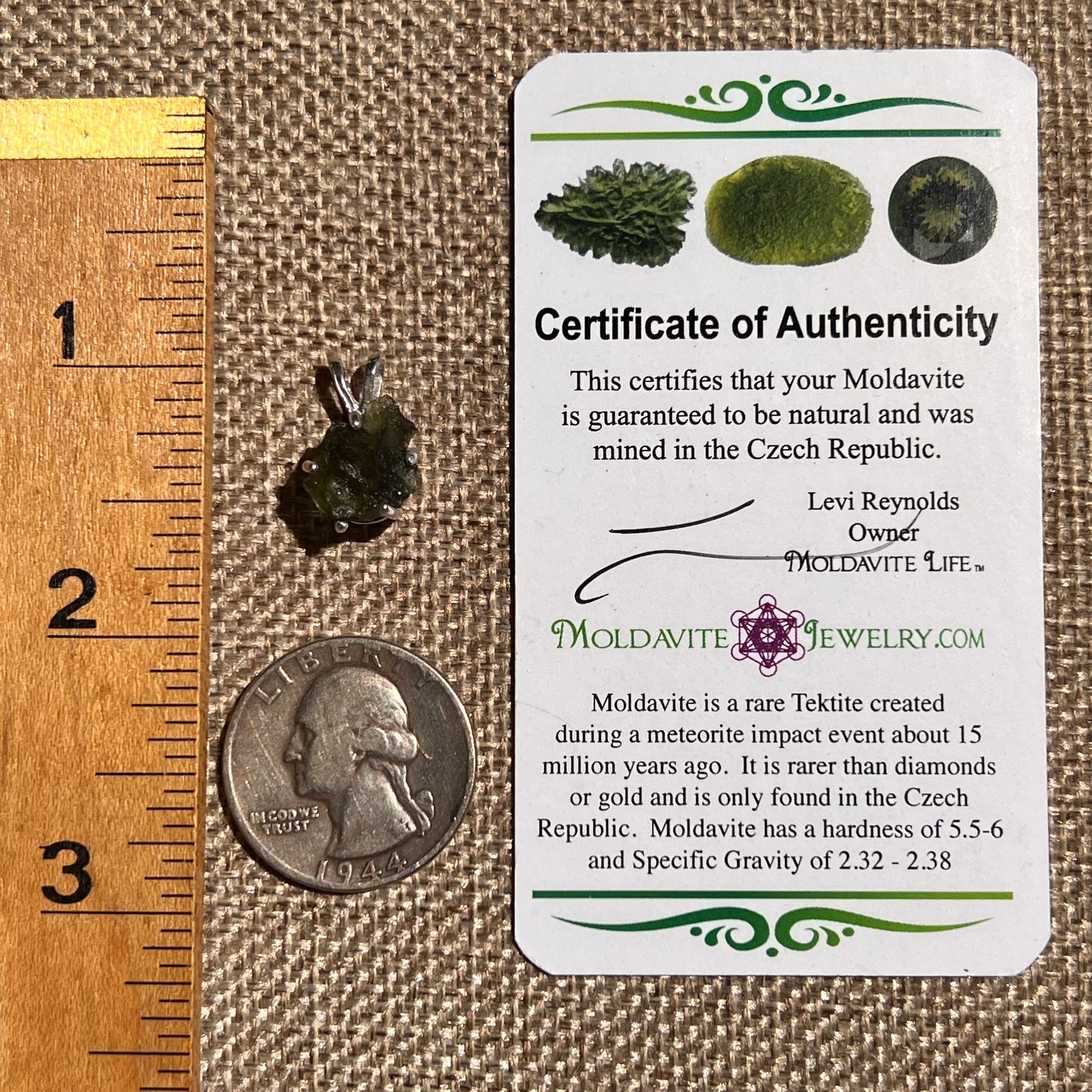 Raw Moldavite Pendant Sterling Silver #8624-Moldavite Life
