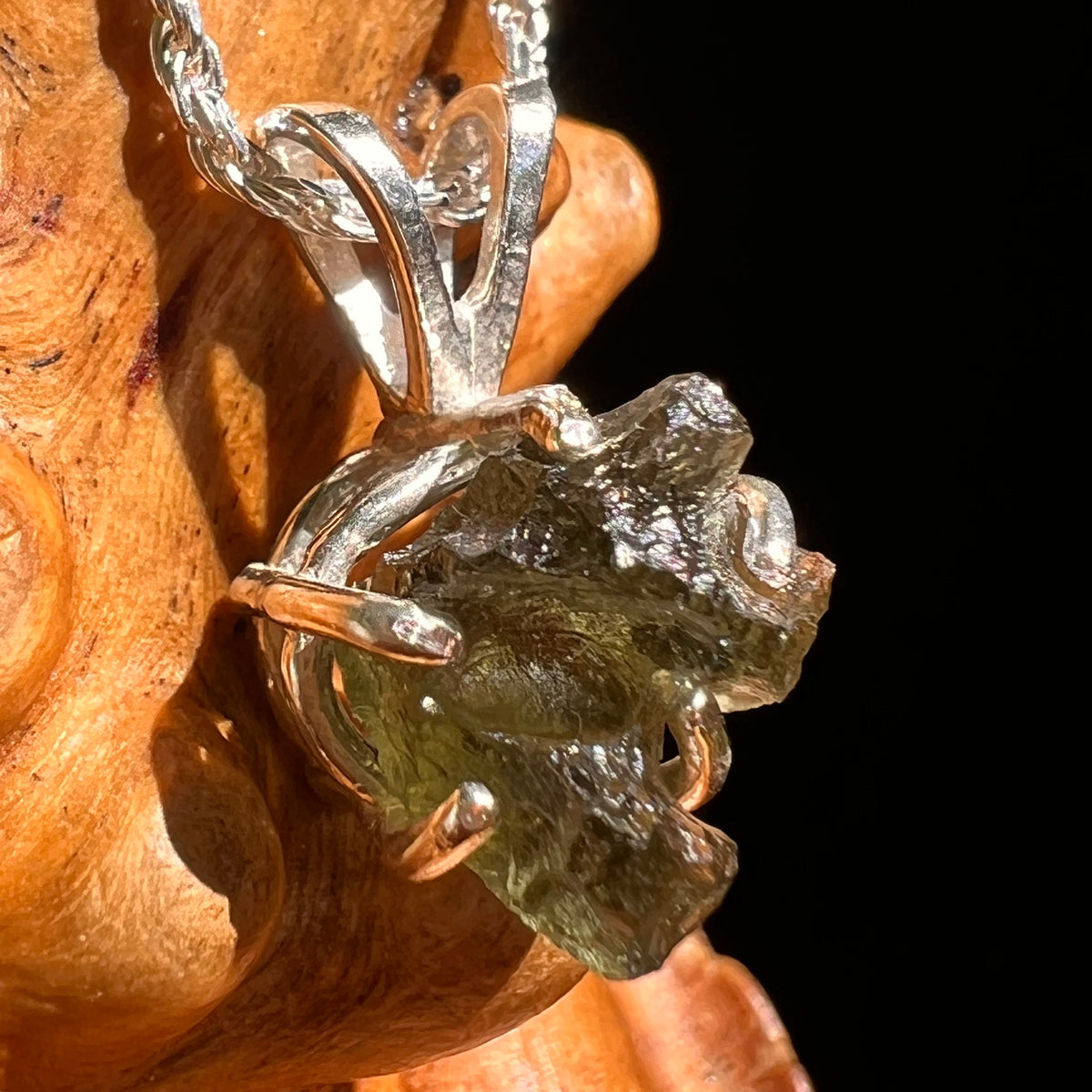 Raw Moldavite Pendant Sterling Silver #8625-Moldavite Life
