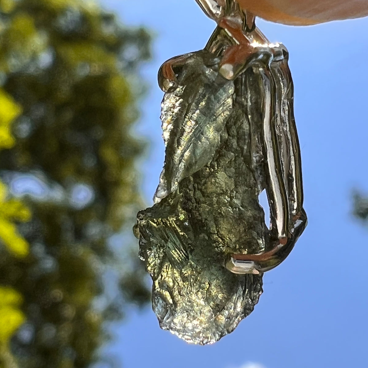 Raw Moldavite Pendant Sterling Silver #8626-Moldavite Life