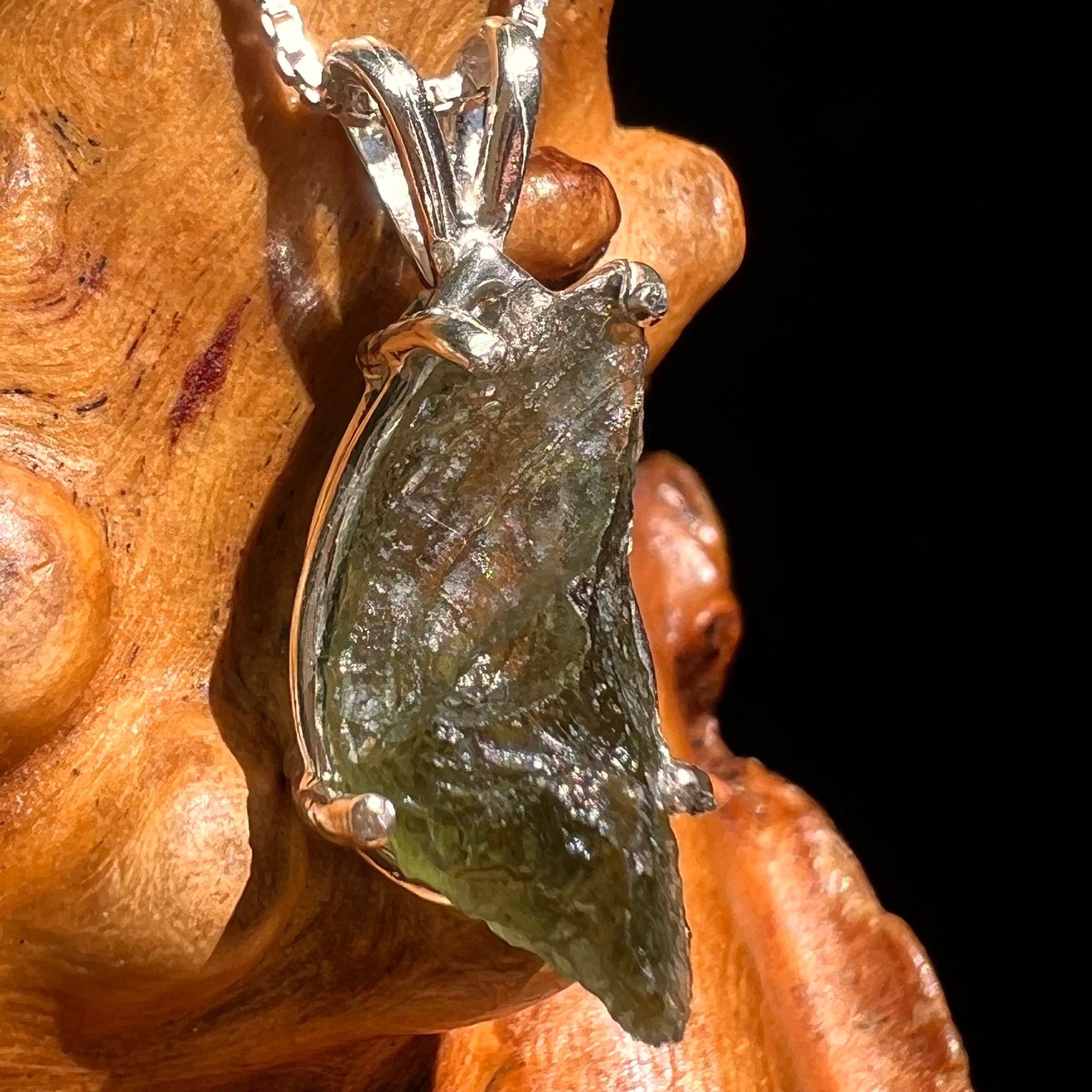 Raw Moldavite Pendant Sterling Silver #8626-Moldavite Life
