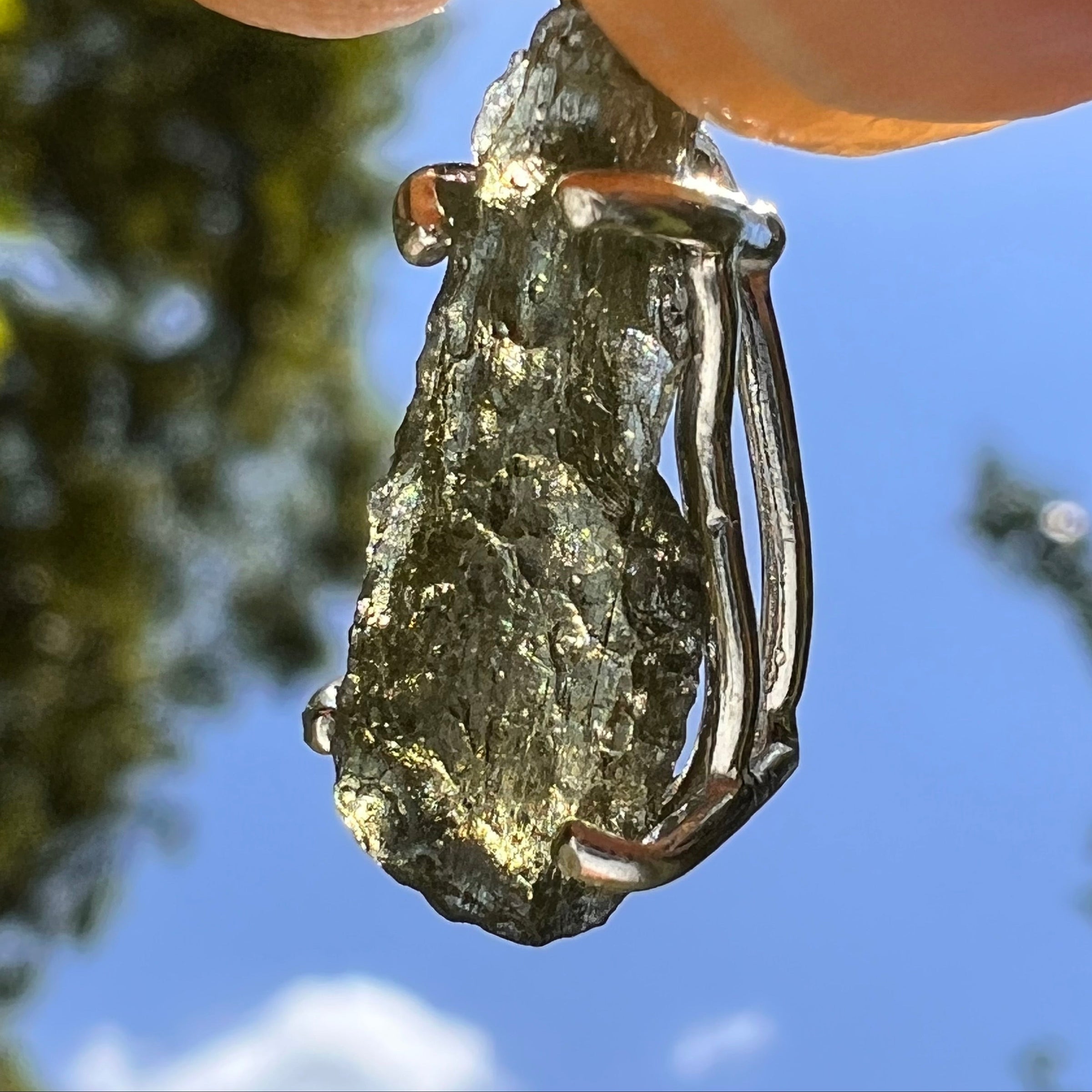 Raw Moldavite Pendant Sterling Silver #8627-Moldavite Life