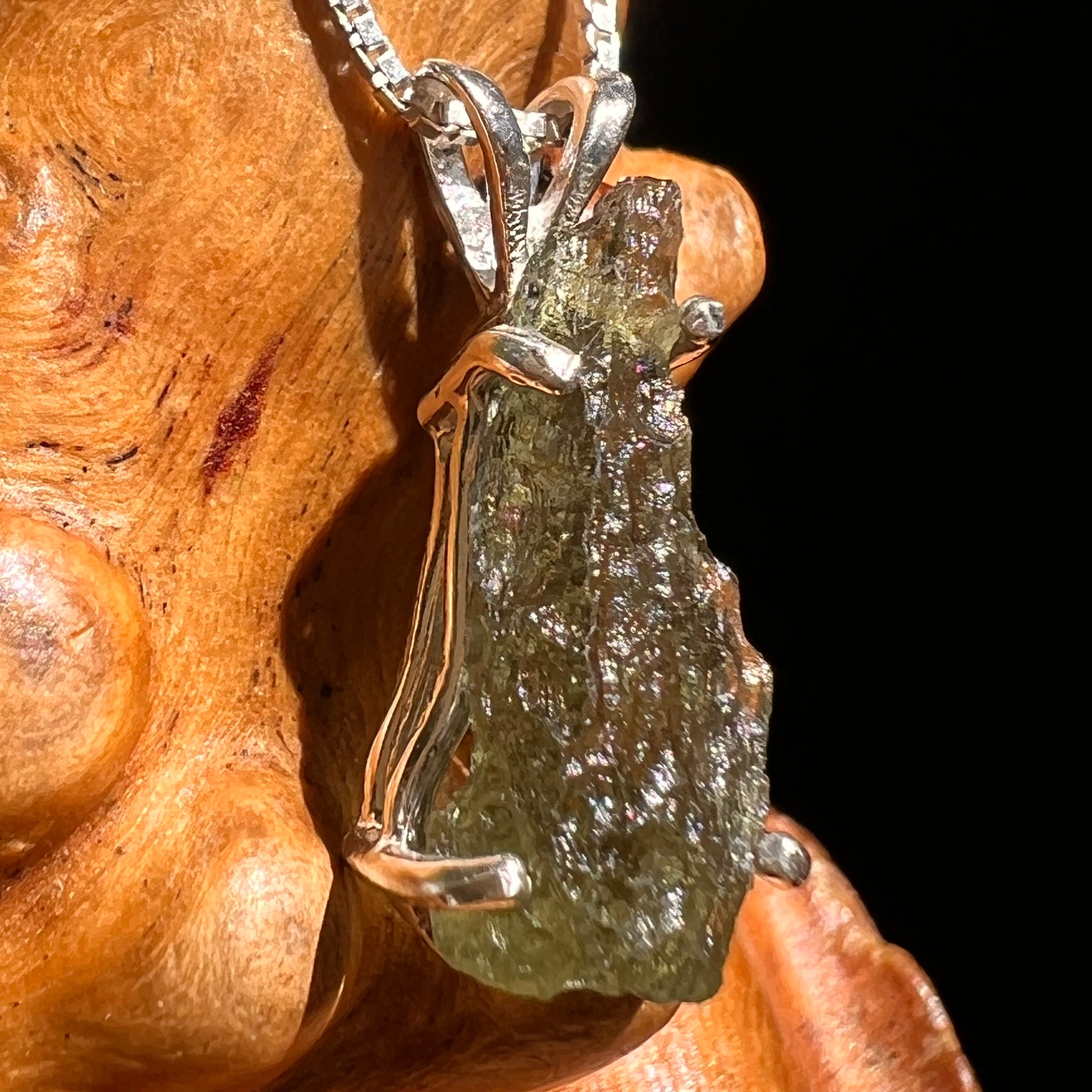 Raw Moldavite Pendant Sterling Silver #8627-Moldavite Life