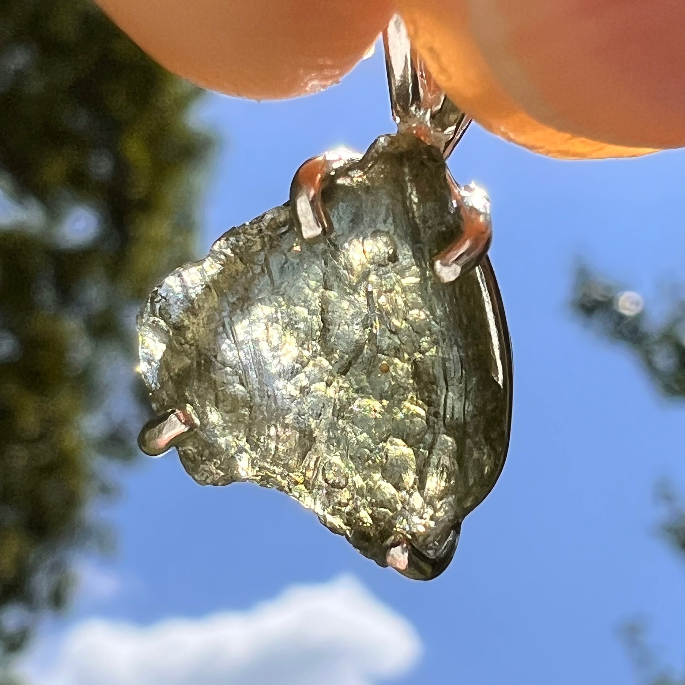 Raw Moldavite Pendant Sterling Silver #8628-Moldavite Life