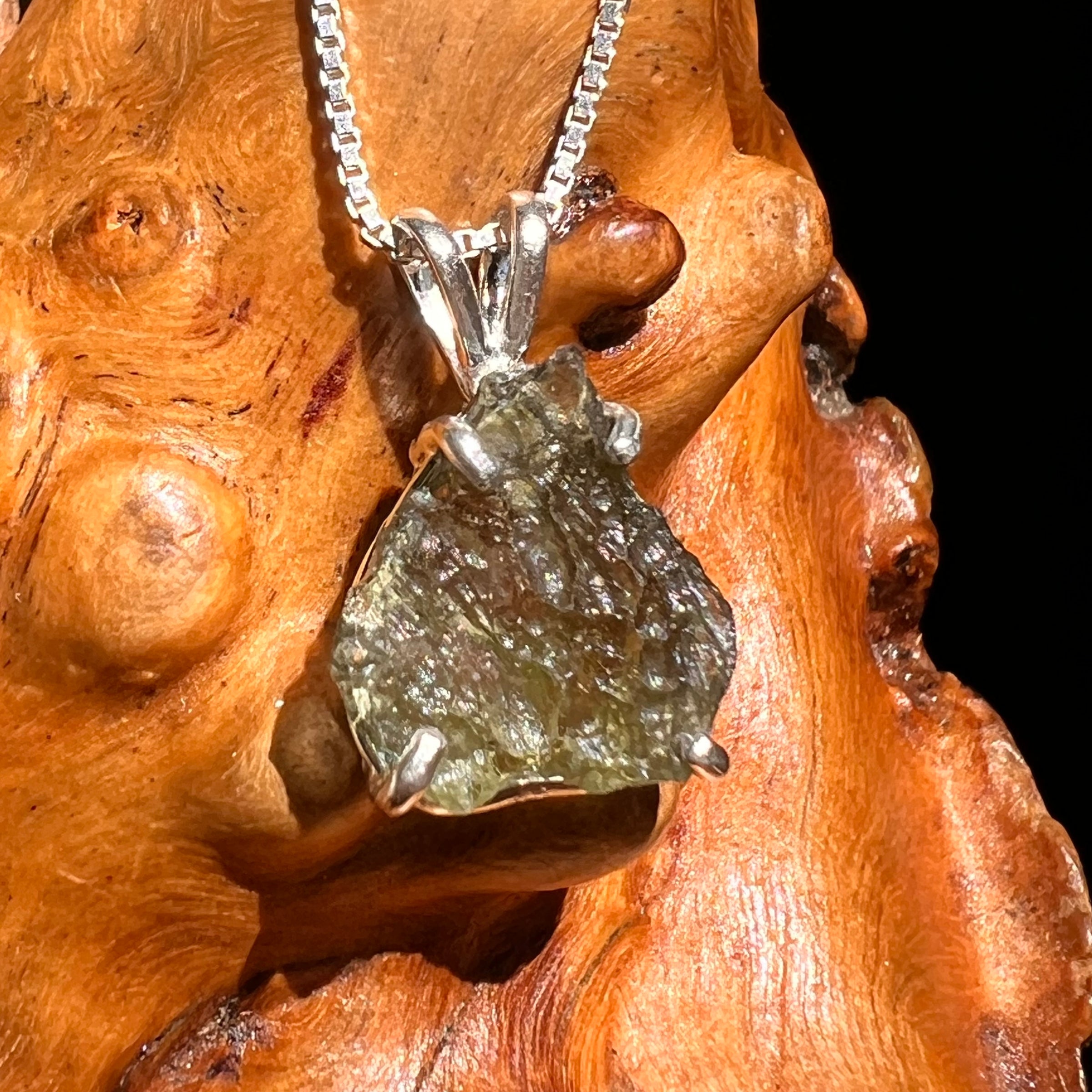 Raw Moldavite Pendant Sterling Silver #8628-Moldavite Life