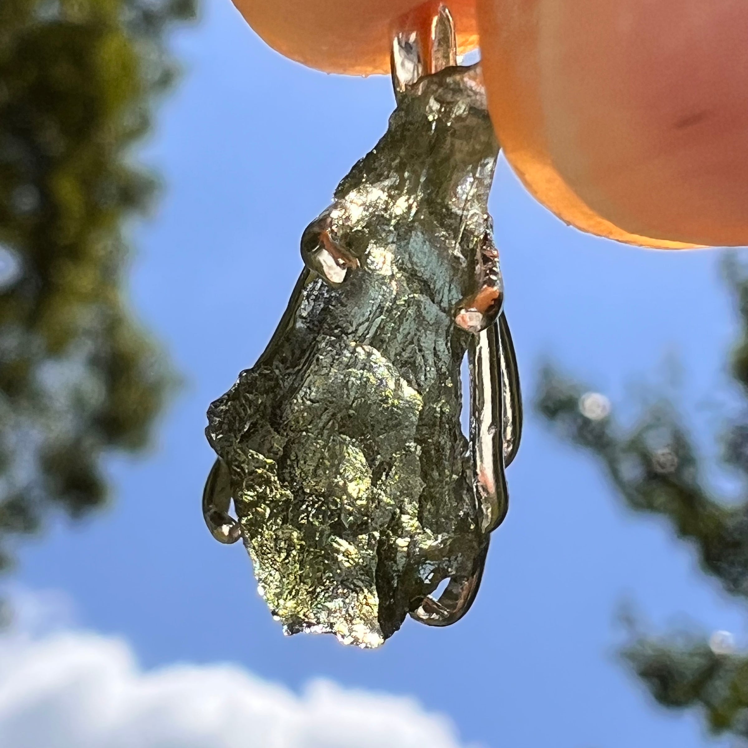 Raw Moldavite Pendant Sterling Silver #8629-Moldavite Life