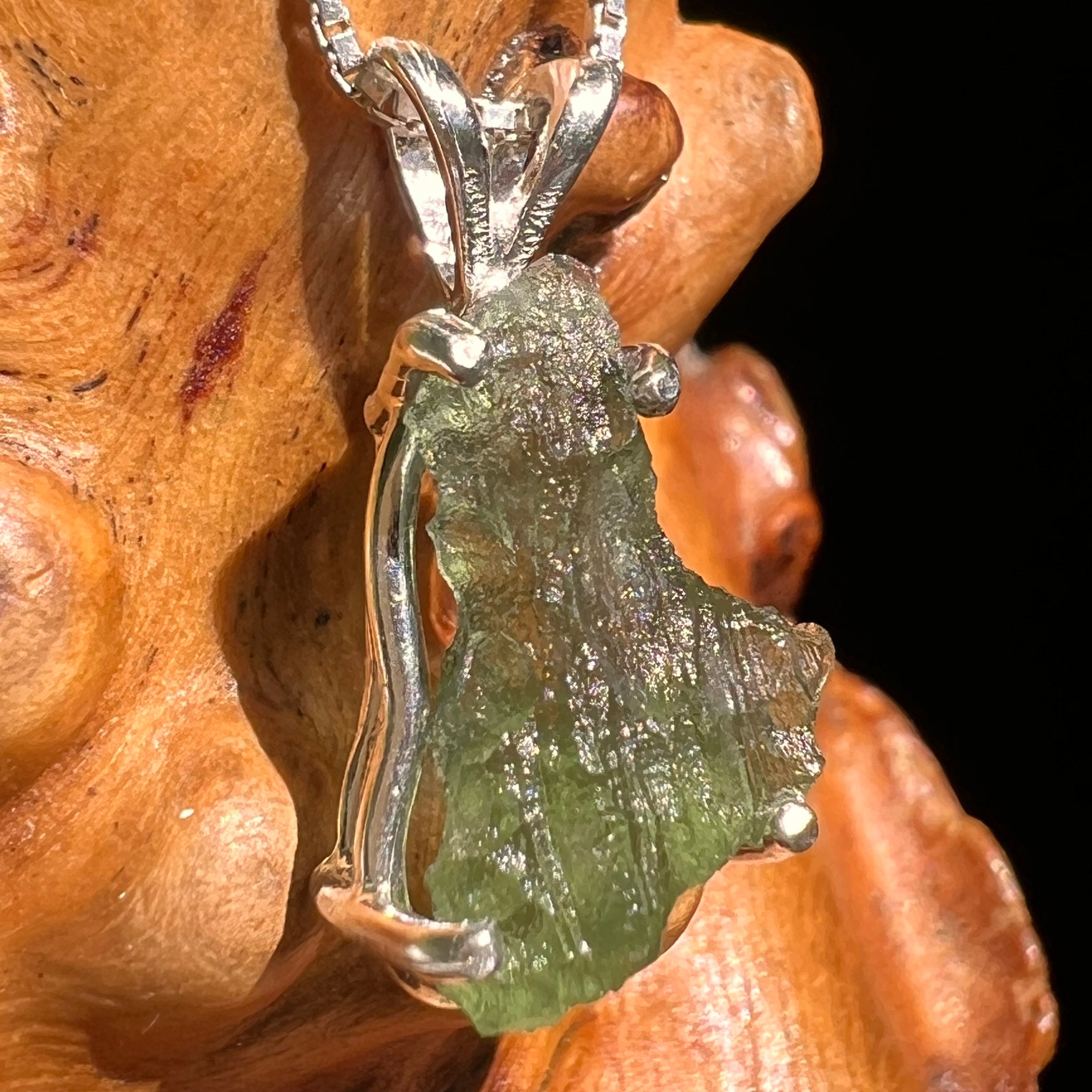 Raw Moldavite Pendant Sterling Silver #8630-Moldavite Life