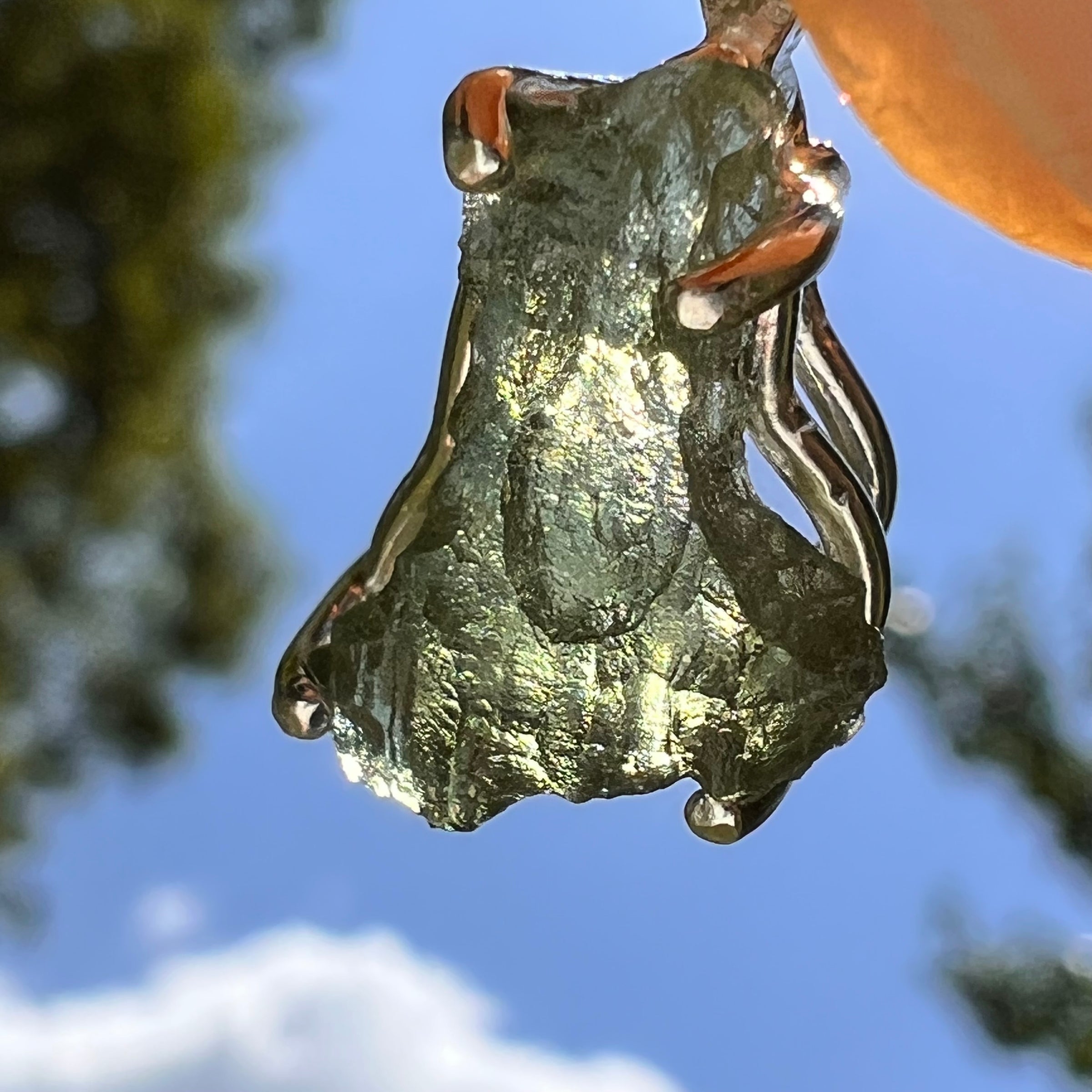 Raw Moldavite Pendant Sterling Silver #8630-Moldavite Life