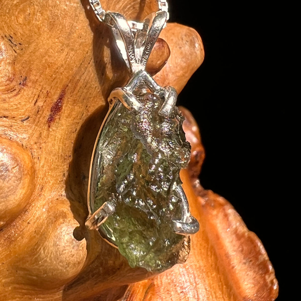 Raw Moldavite Pendant Sterling Silver #8631-Moldavite Life